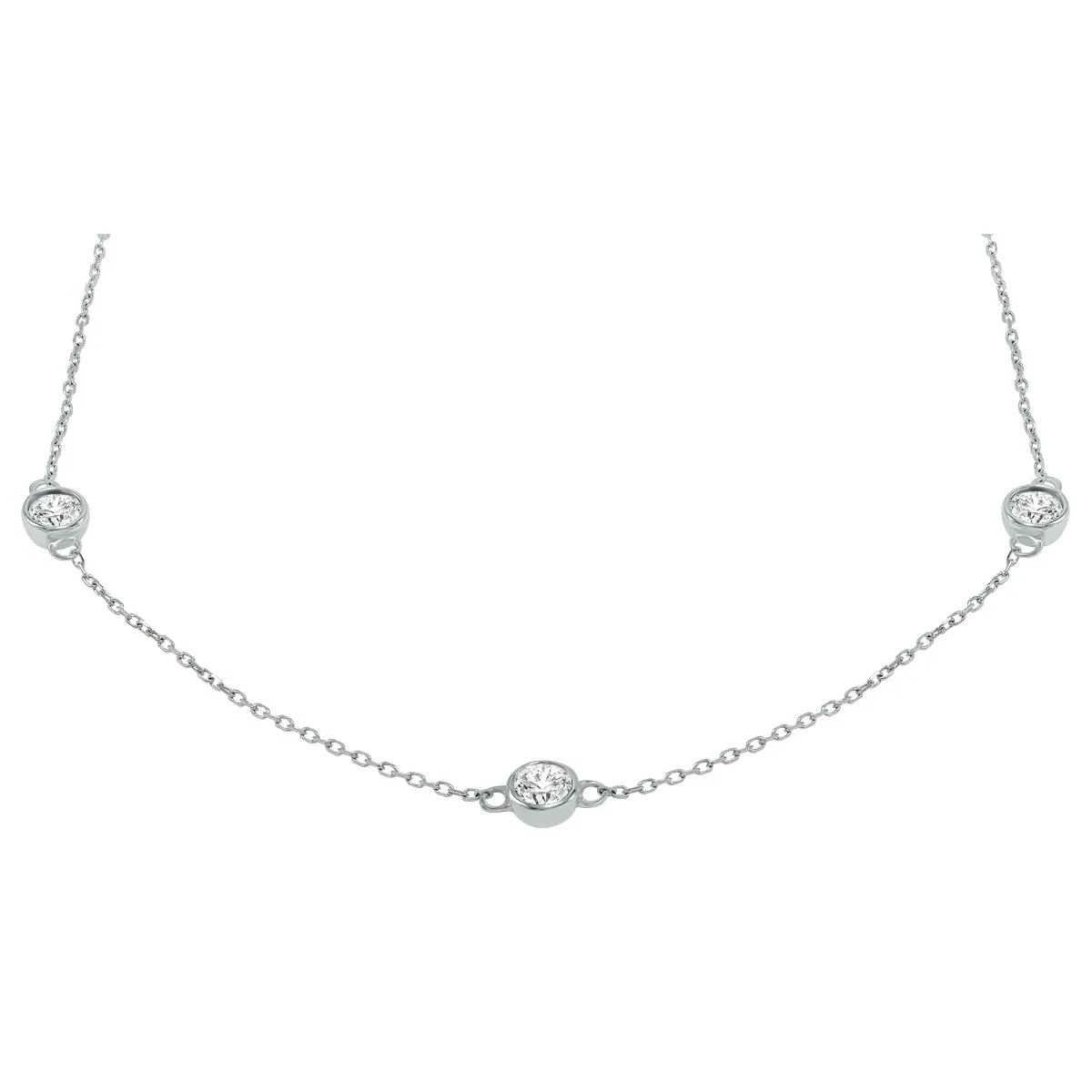 1 1/2 Carat TW Bezel Set Diamond Station Necklace in 14K White Gold