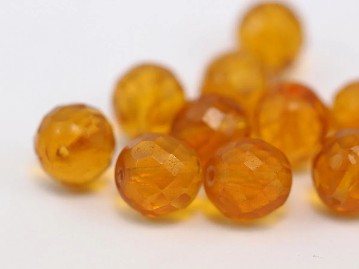 10 Vintage Citrine Czech Glass Round Faceted Beads Cf-66