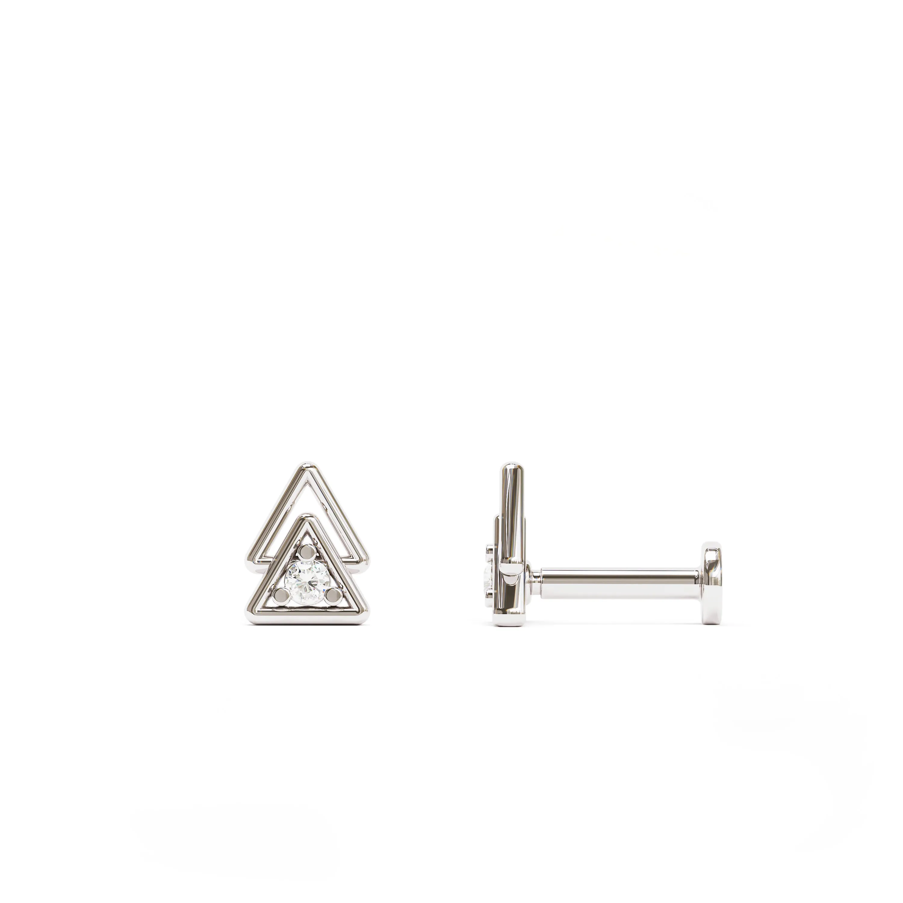 14K Gold Diamond Double Triangle Stud