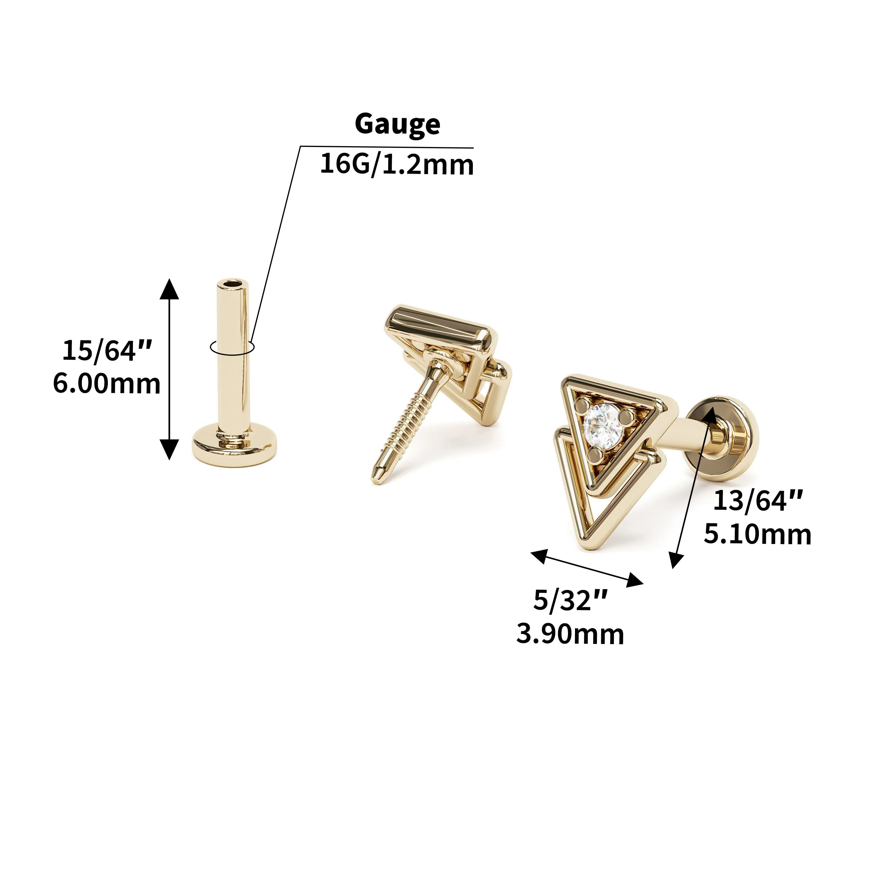 14K Gold Diamond Double Triangle Stud