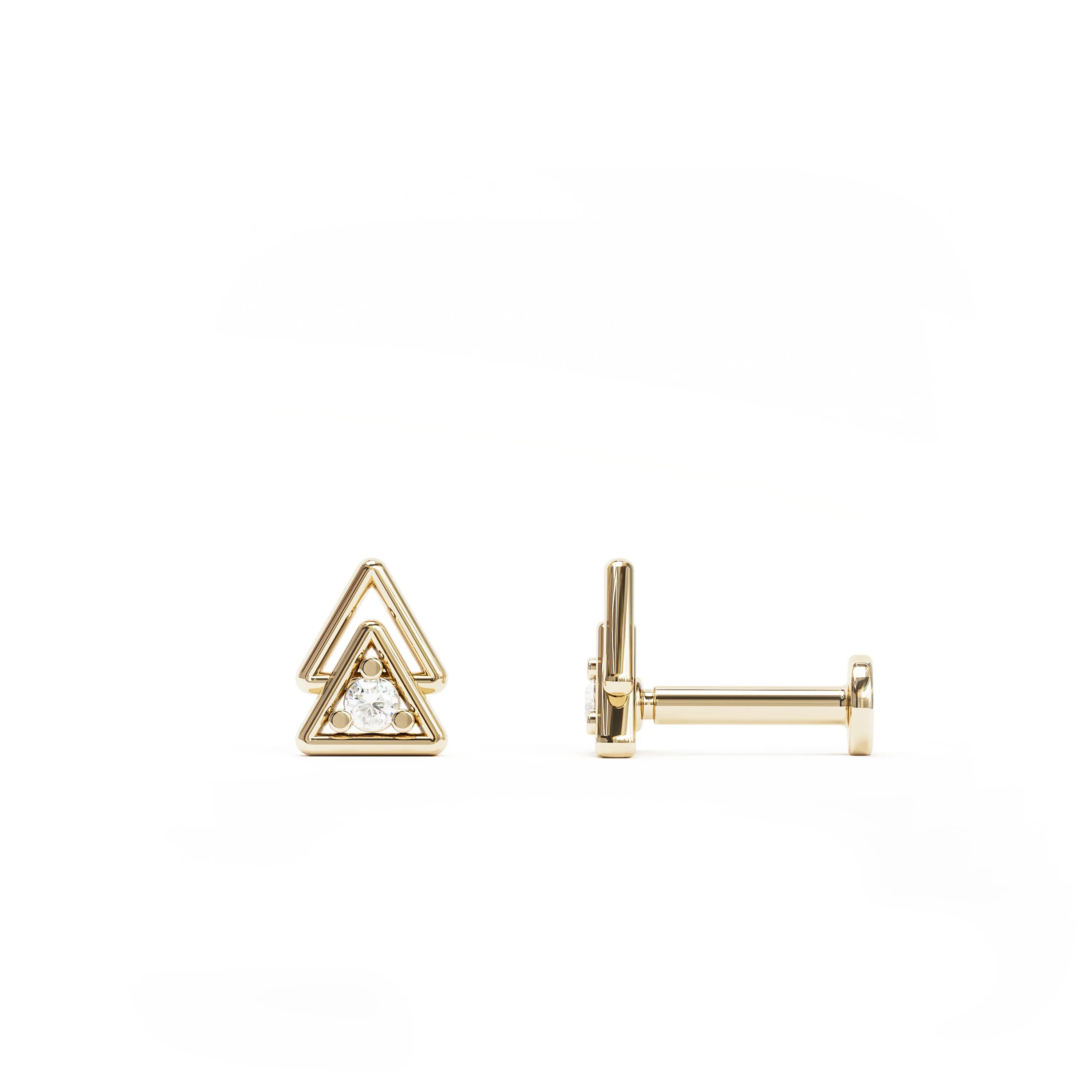 14K Gold Diamond Double Triangle Stud