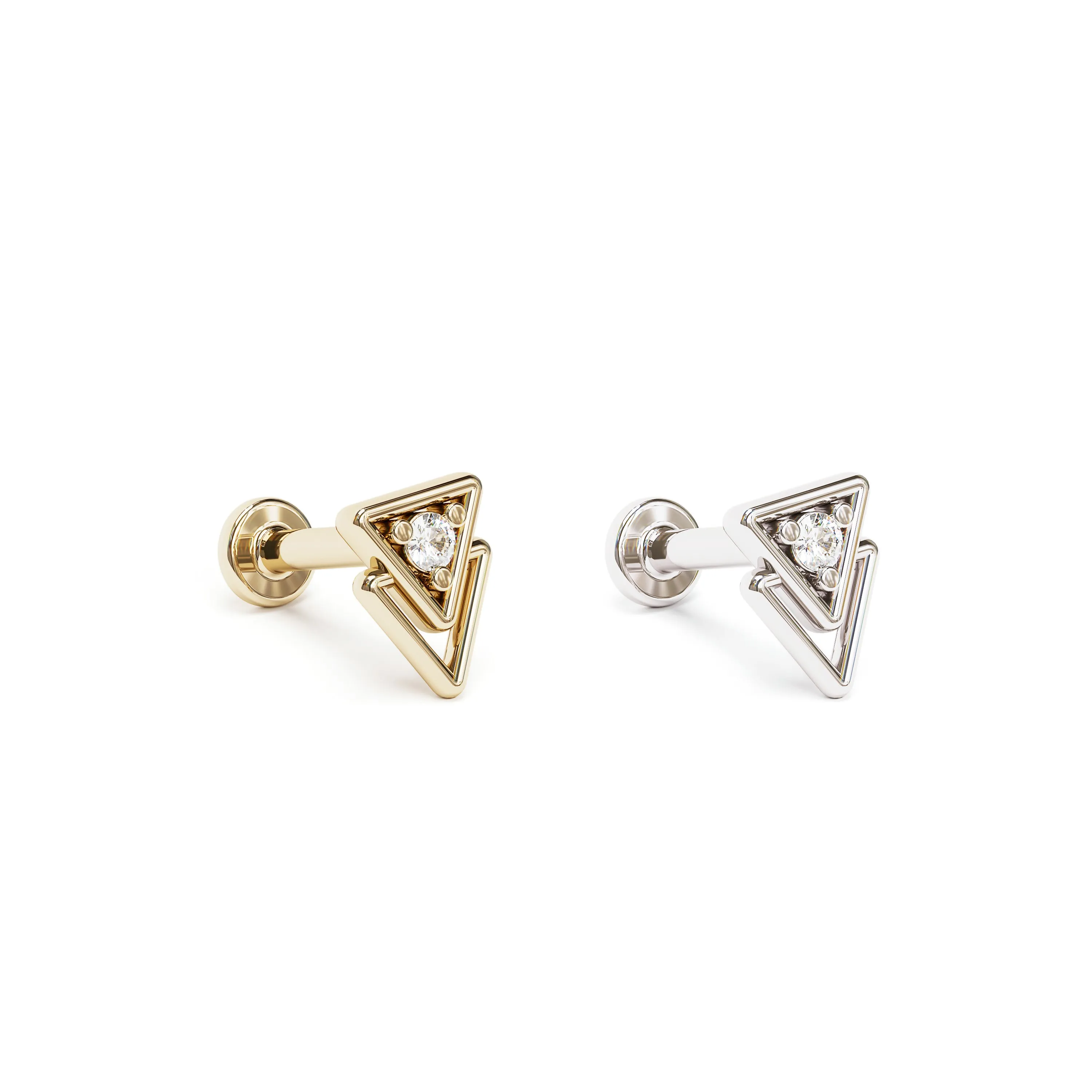 14K Gold Diamond Double Triangle Stud