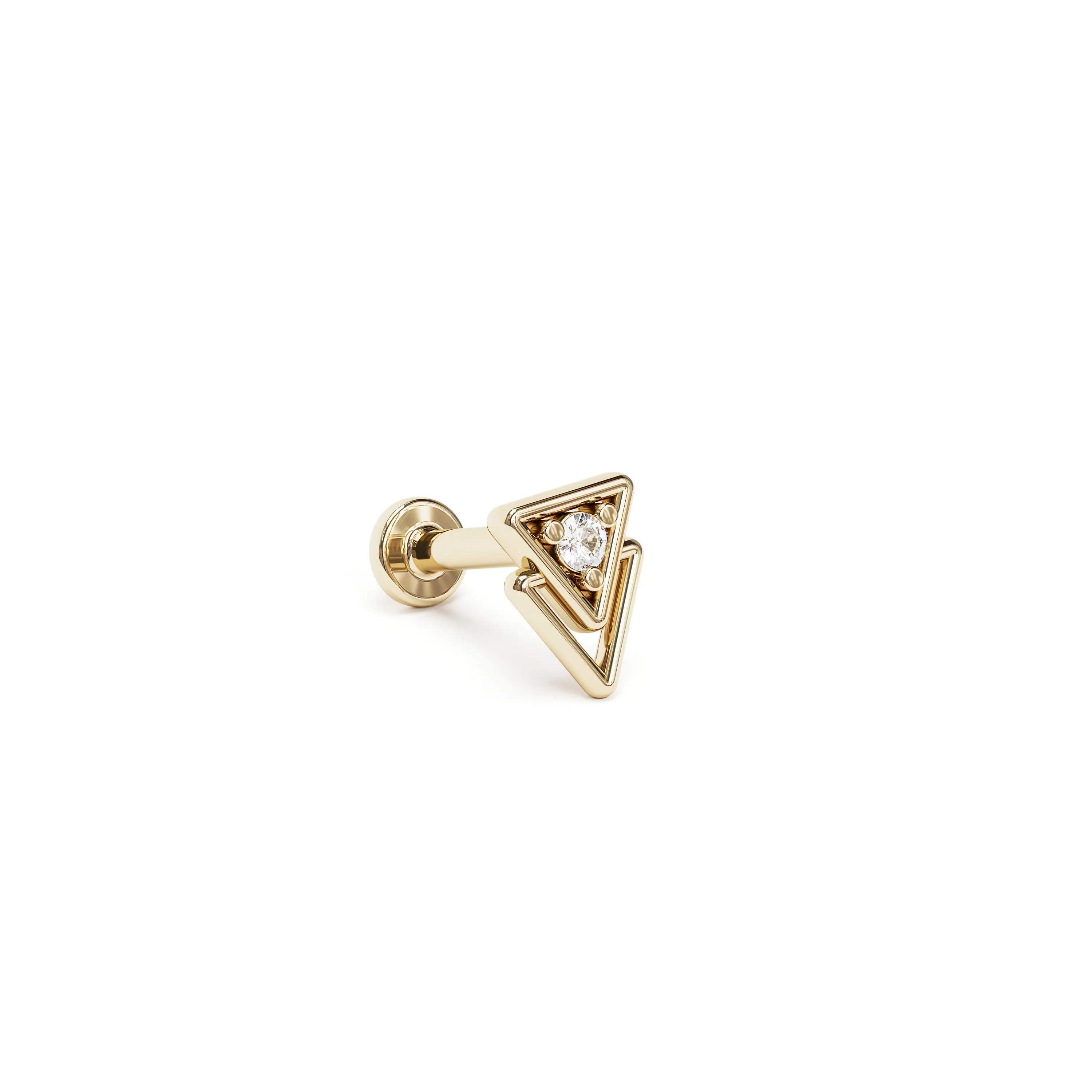 14K Gold Diamond Double Triangle Stud