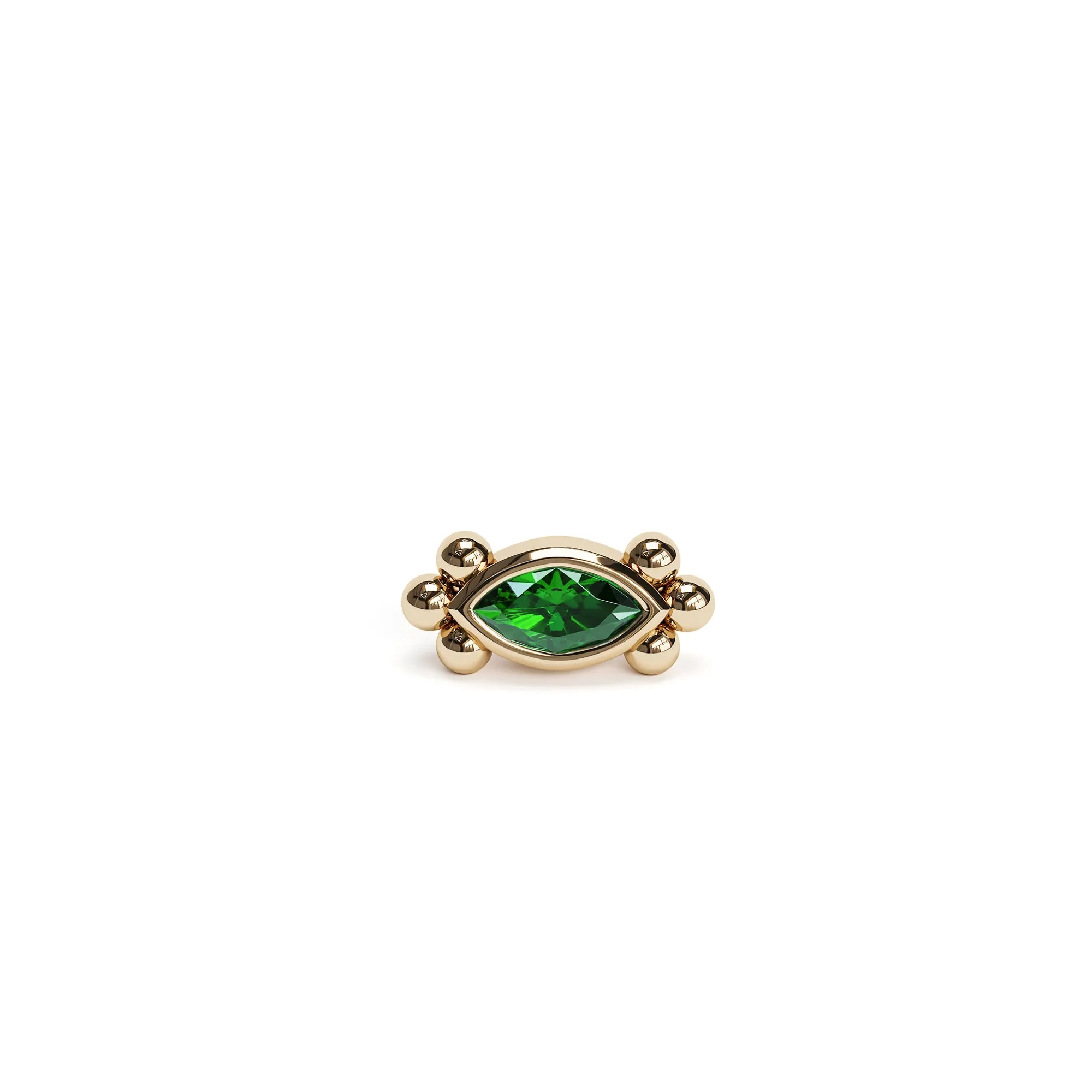 14K Gold Marquise Emerald Beaded Stud