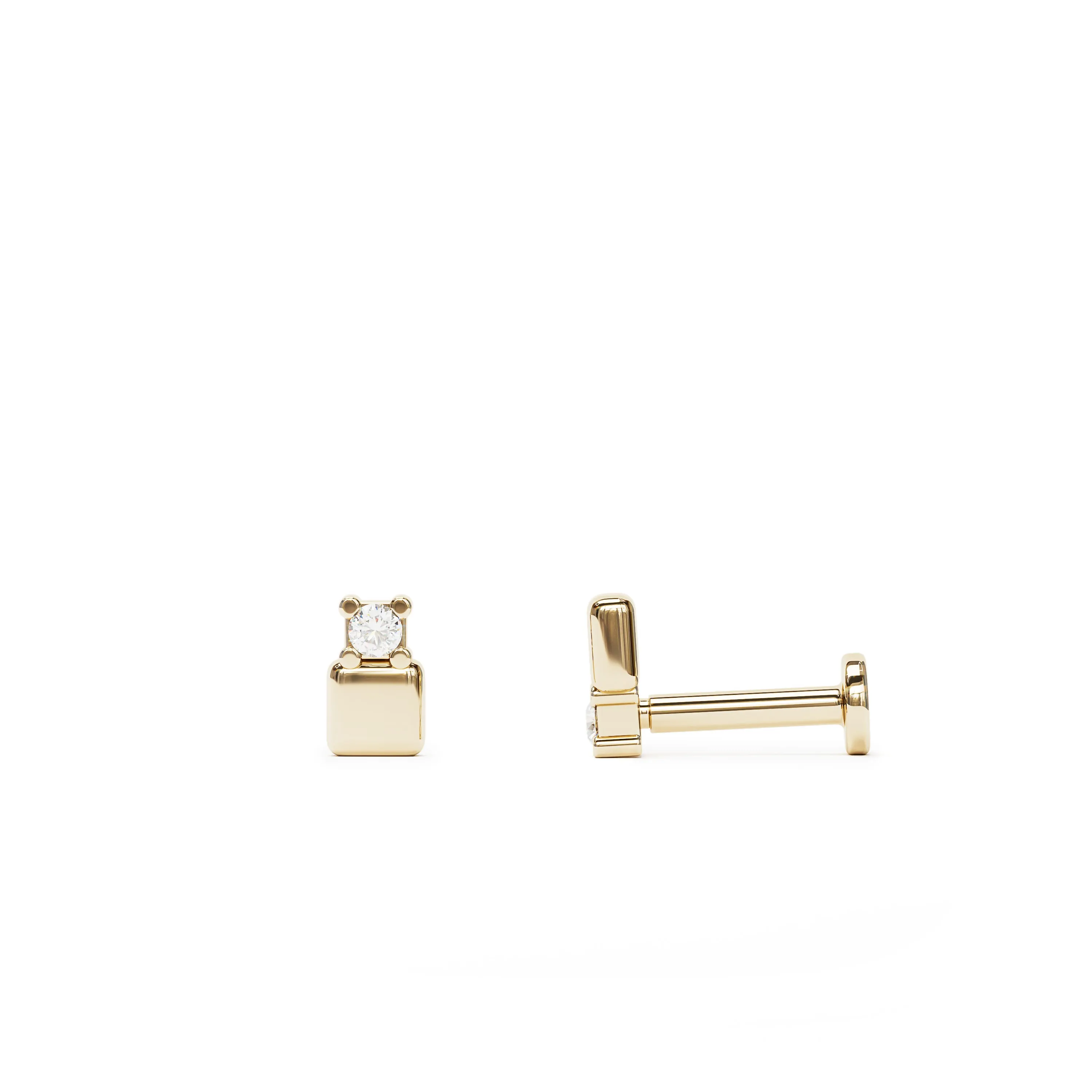 14K Gold Prong-Set Diamond Square Stud