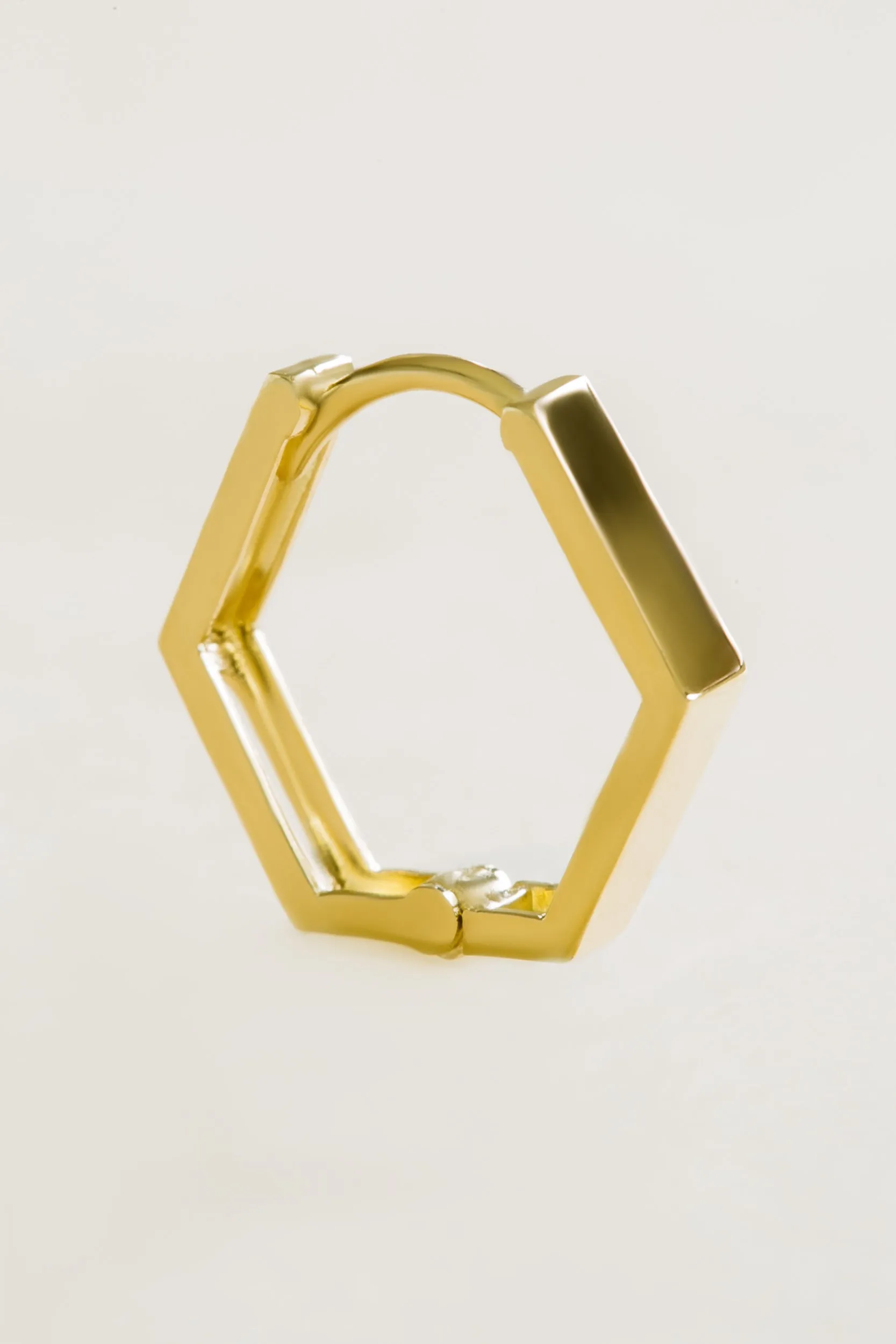 14K Solid Gold Jewelry Bling Open Hexagon Earring Hoop Ring