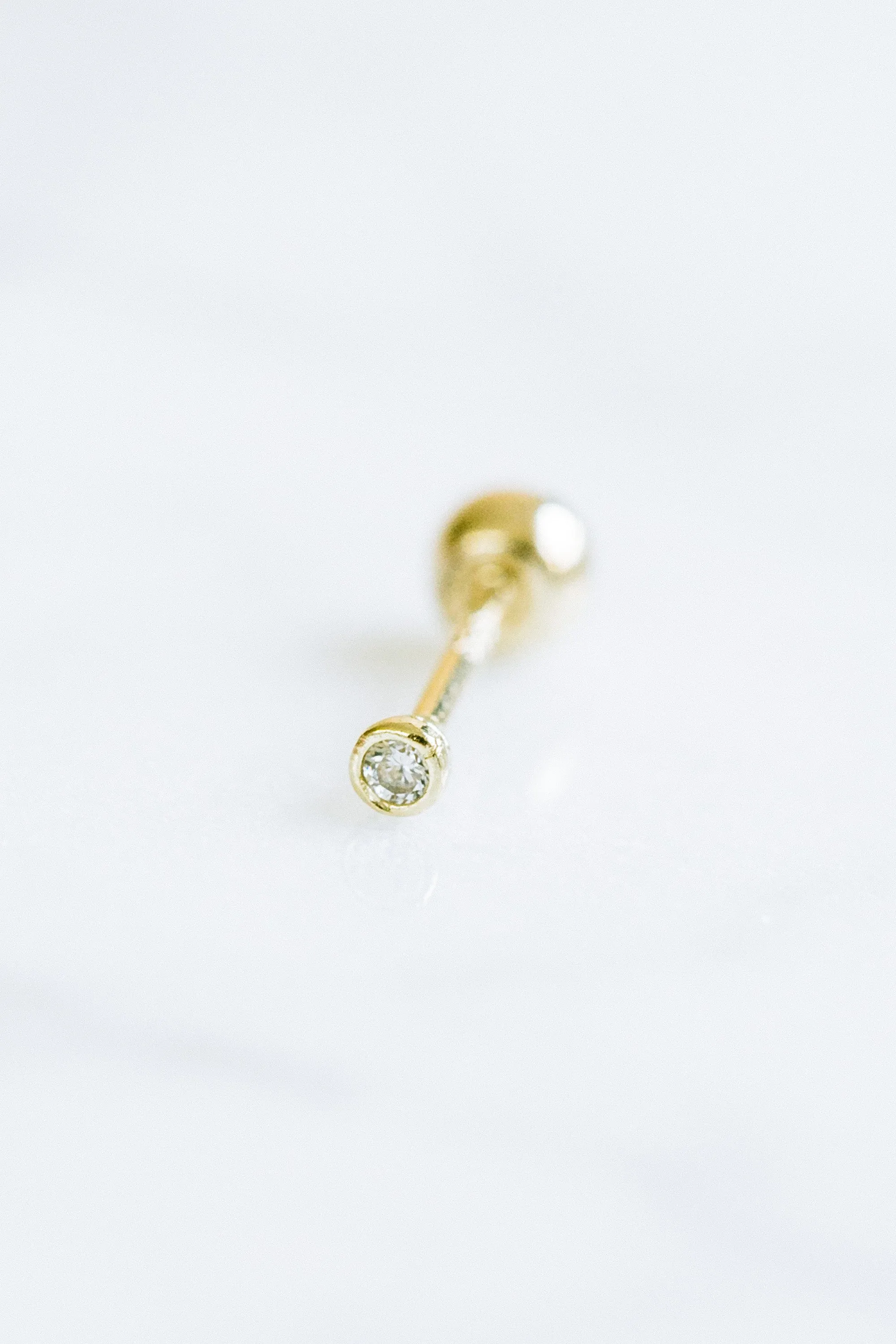 14K Solid Real Gold 1mm Cz Round Bezel Tragus Helix Cartilage Conch Ear Post Stud Earring Barbell Piercing For Women Men Jewelry