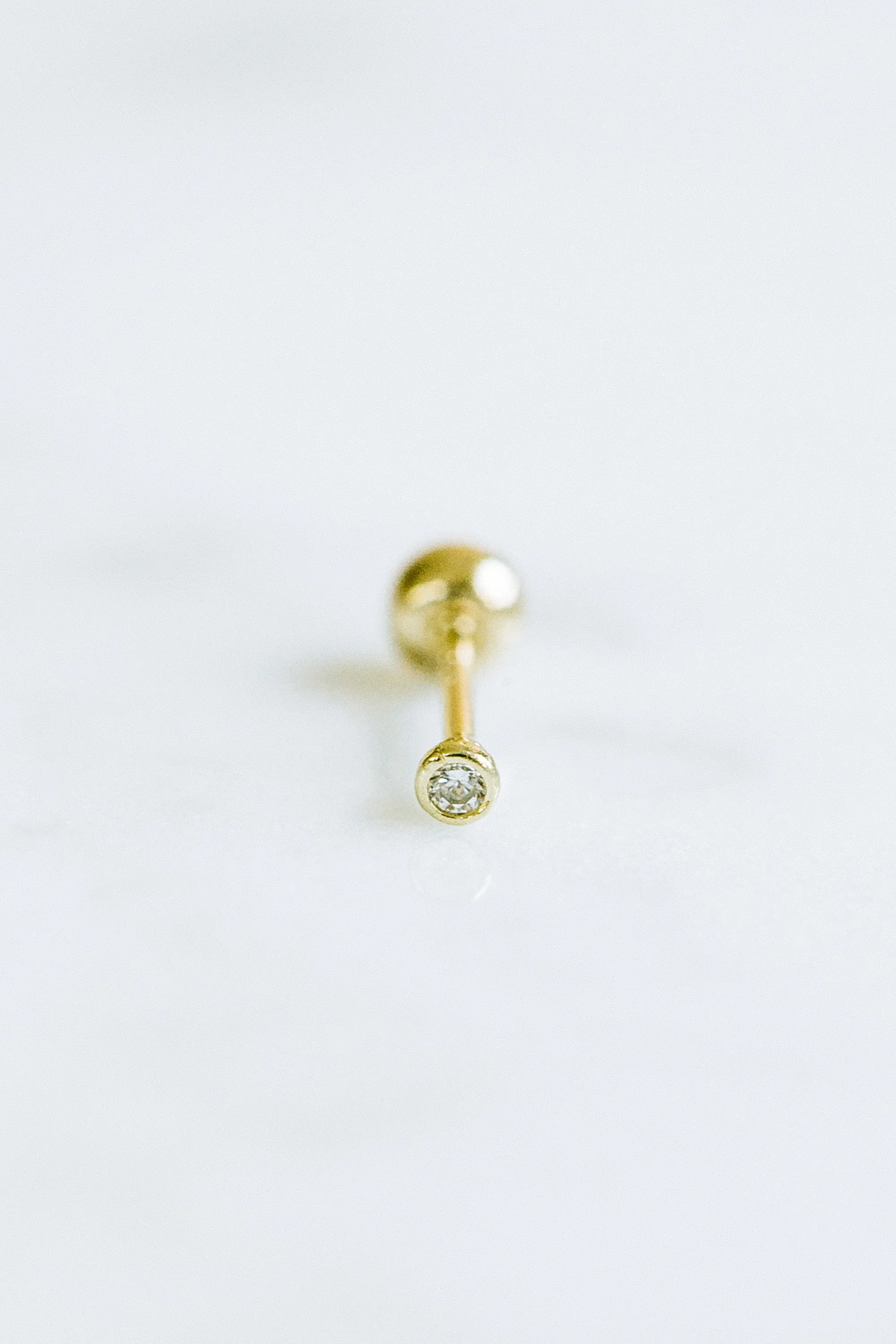 14K Solid Real Gold 1mm Cz Round Bezel Tragus Helix Cartilage Conch Ear Post Stud Earring Barbell Piercing For Women Men Jewelry