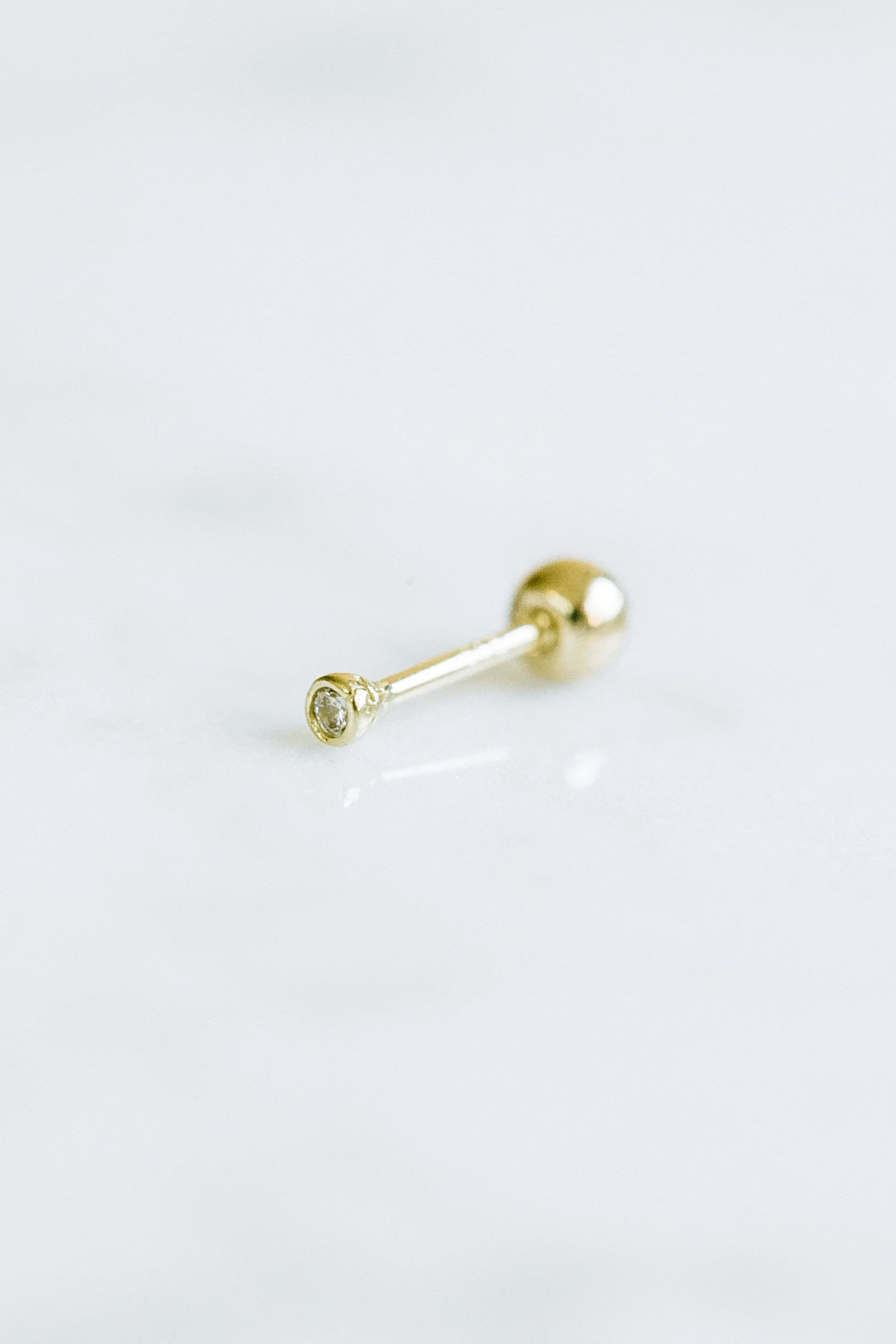 14K Solid Real Gold 1mm Cz Round Bezel Tragus Helix Cartilage Conch Ear Post Stud Earring Barbell Piercing For Women Men Jewelry