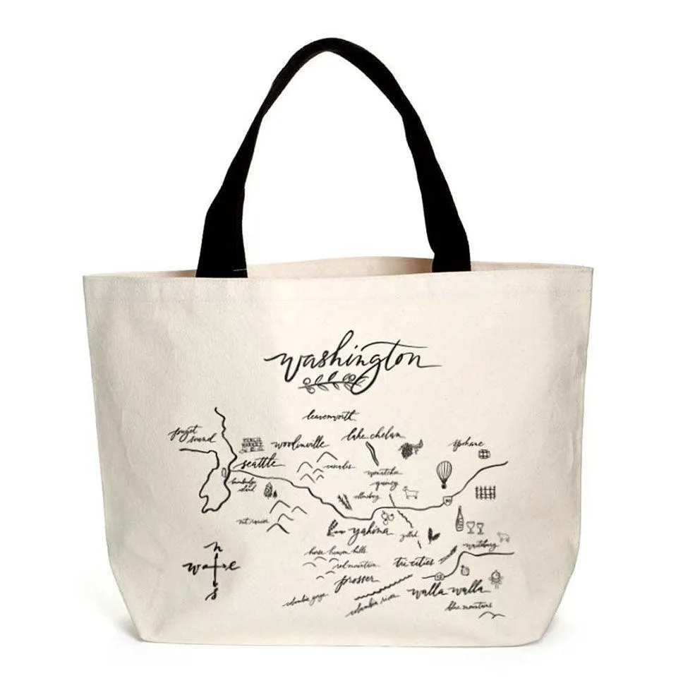 20 Oz. Heavyweight Canvas Tote Washington Calligraphy Map