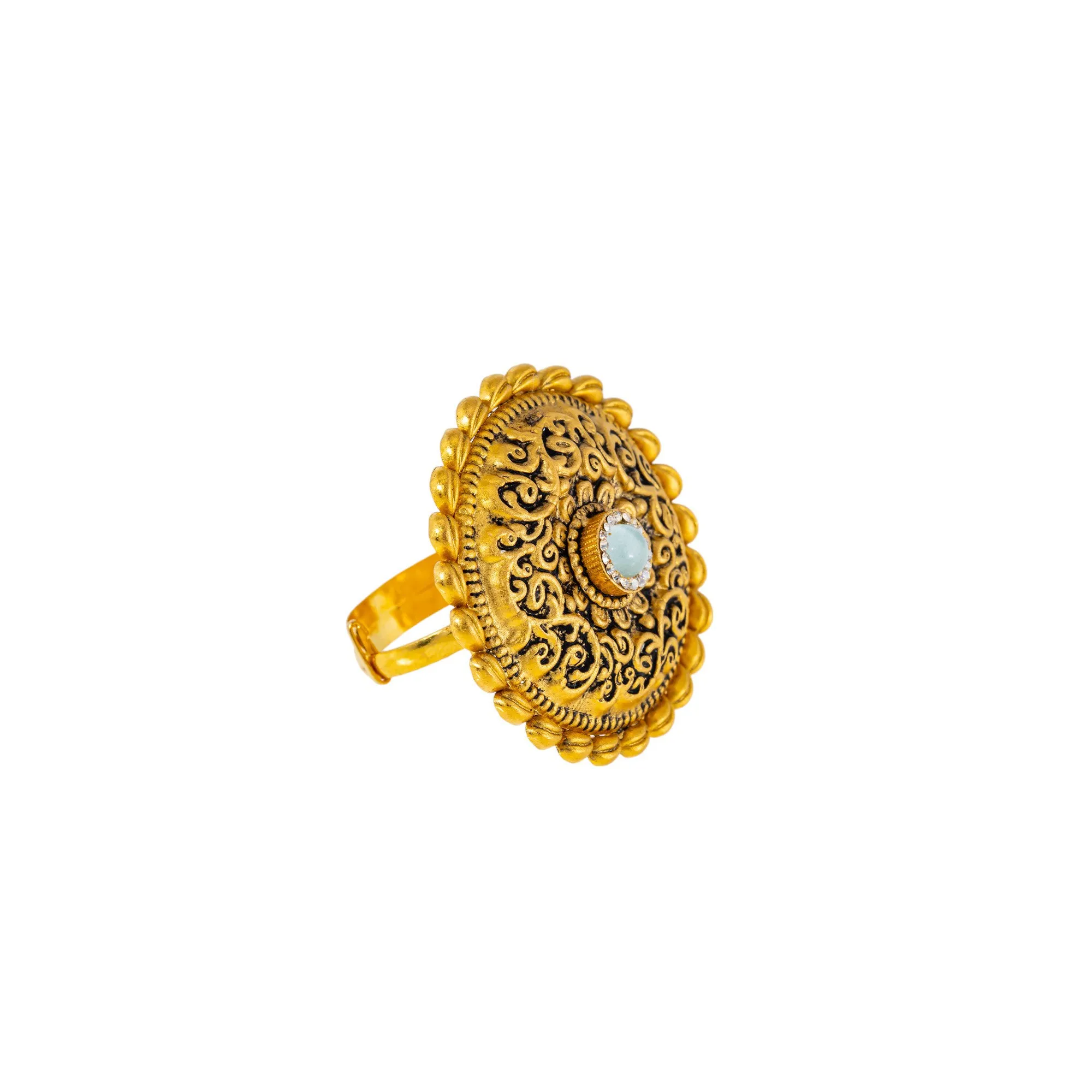 22K Antique Gold, CZ & Sapphire Cocktail Ring (7.1gm)