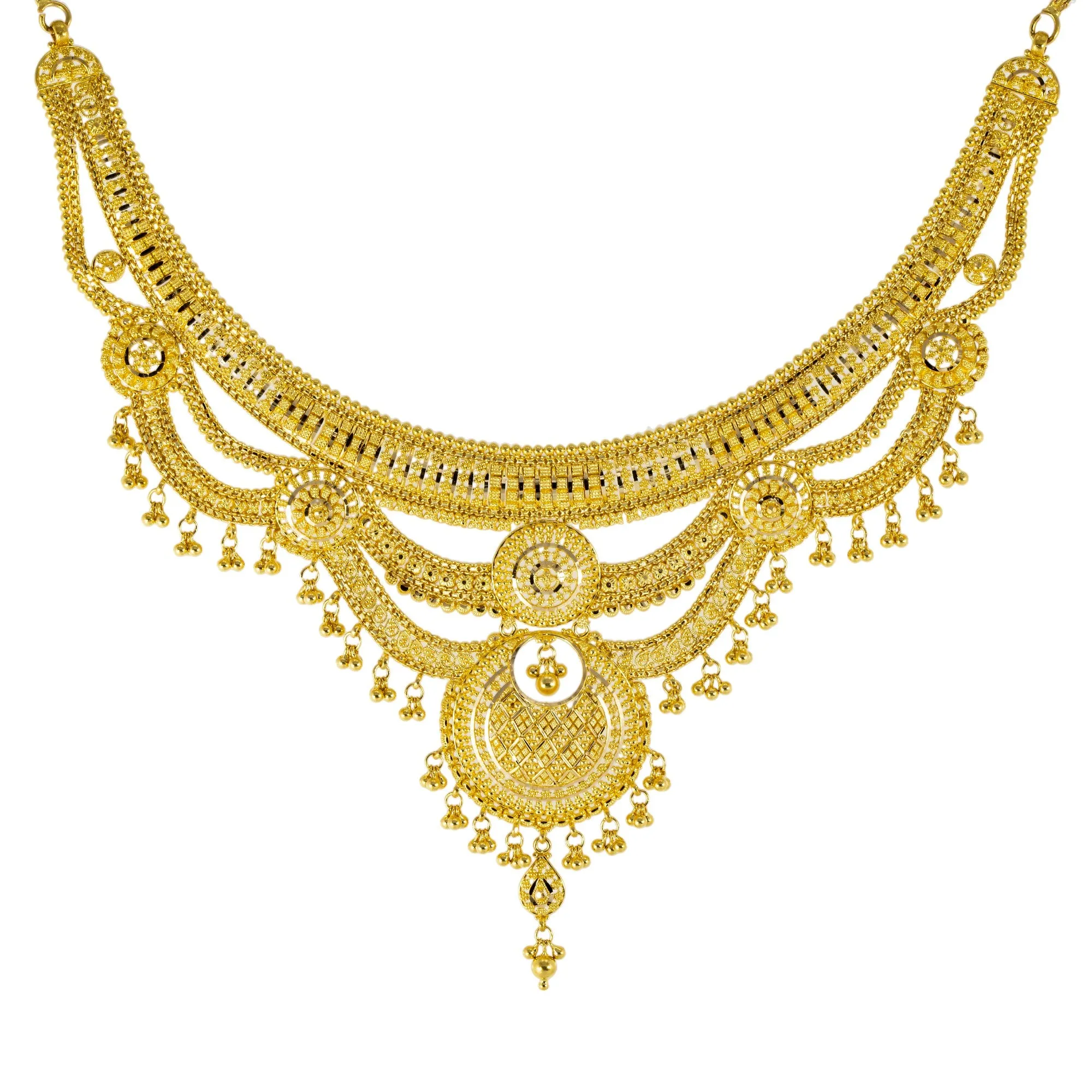 22K Yellow Gold Bridal Necklace Set (86.7gm)