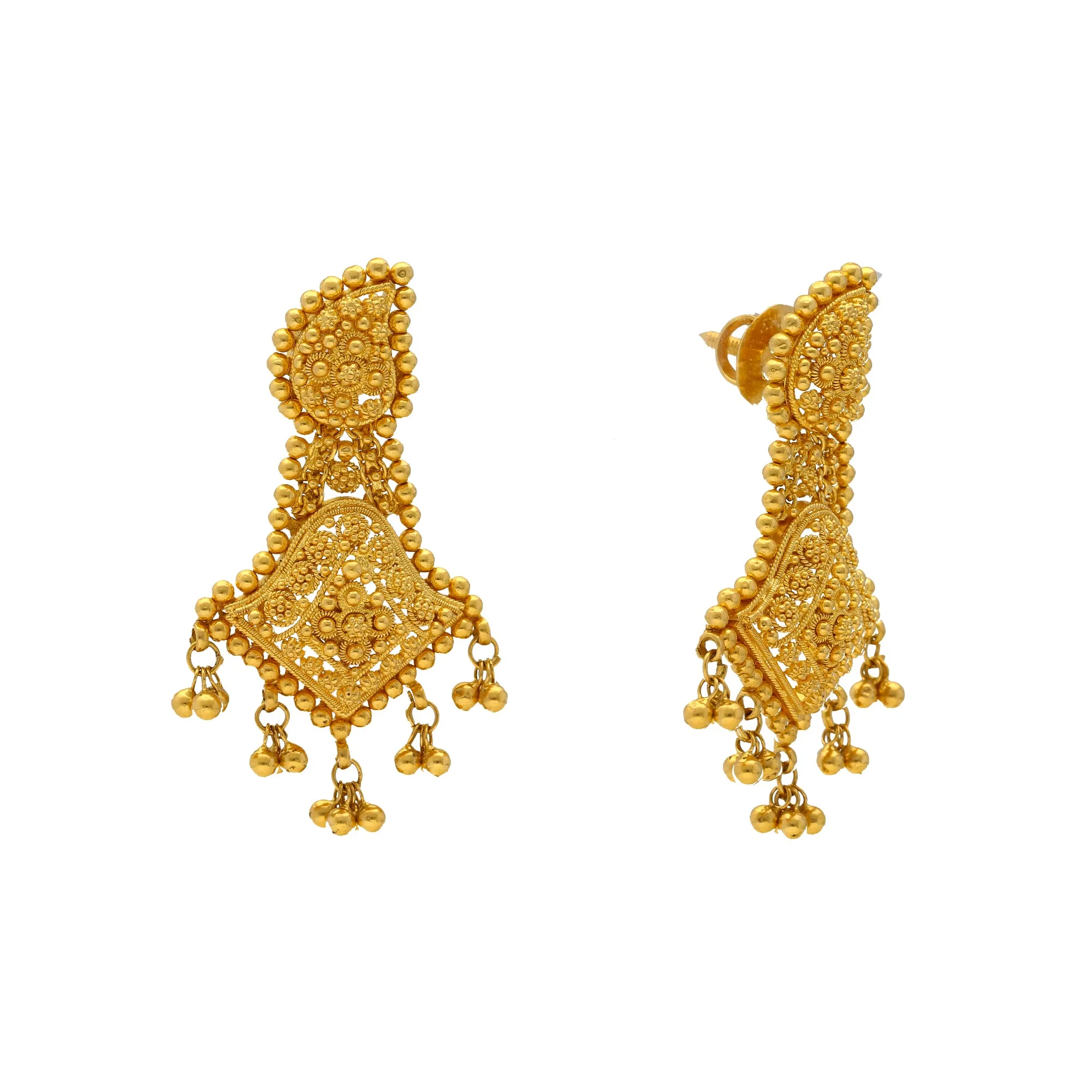 22K Yellow Gold Filigree Earrings (16.4gm)