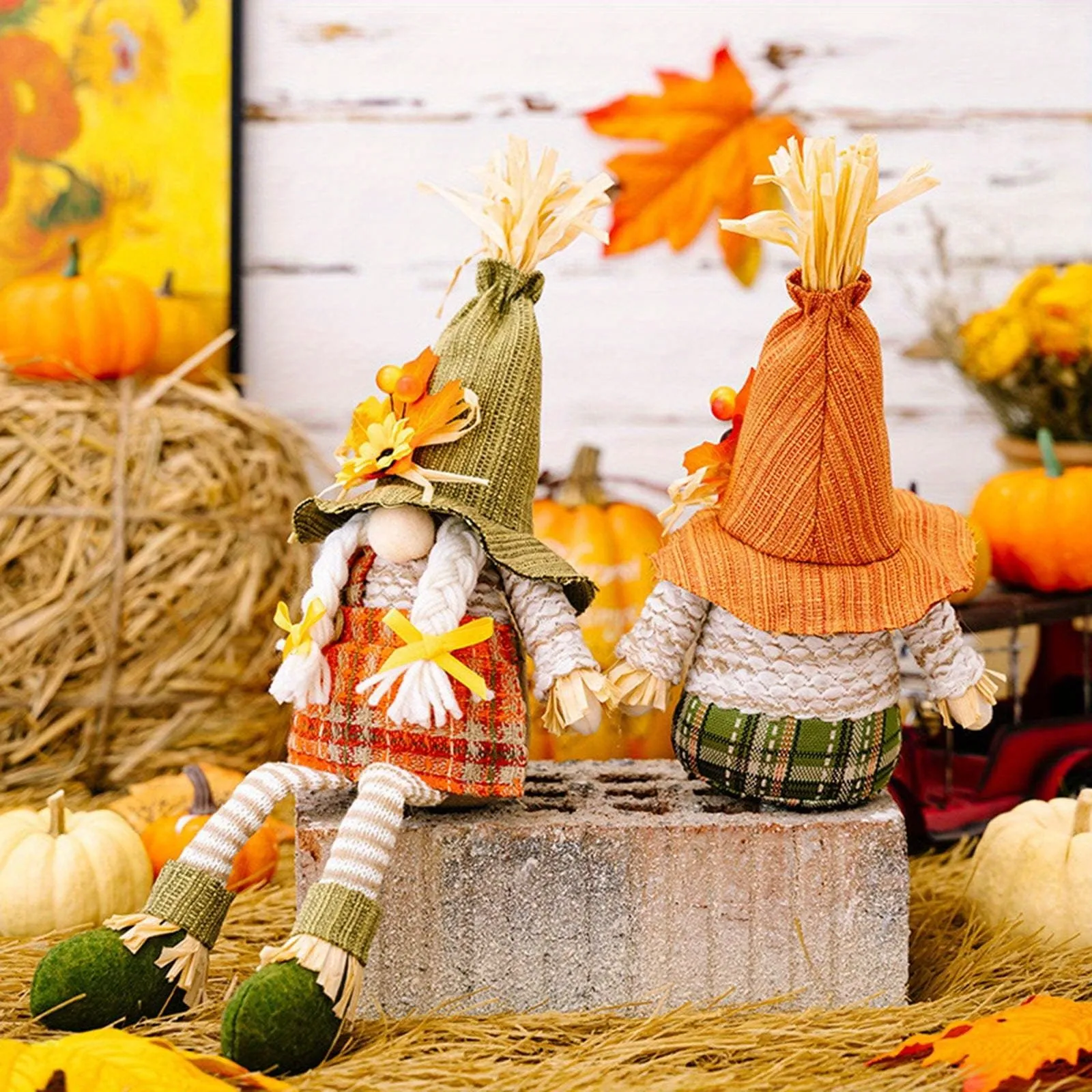 2PCS Handmade Thanksgiving Gnome Decorations, Fall Harvest Plush Swedish Gnomes with Maple Leaves Autumn Holiday Home Decor