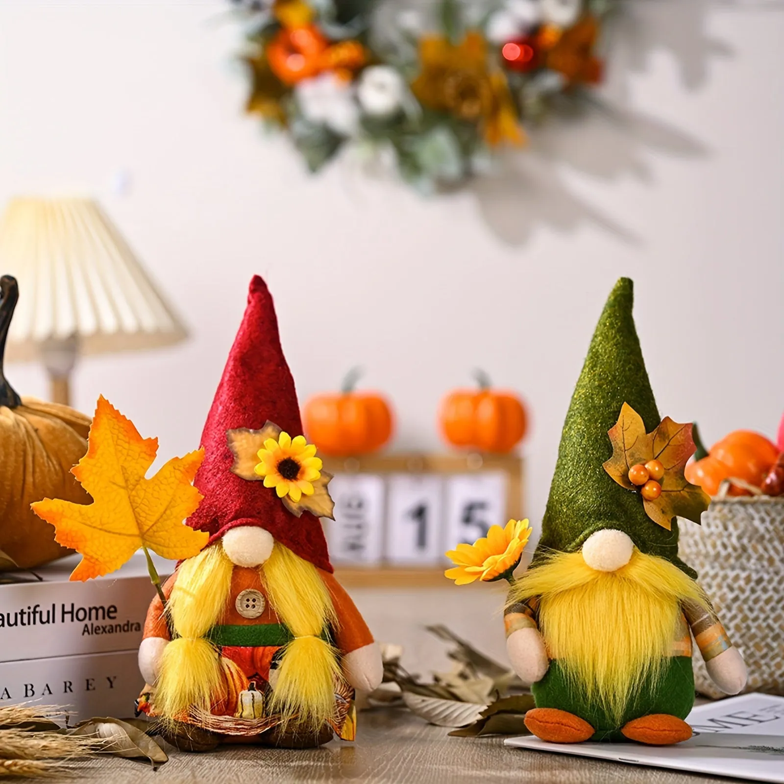 2PCS Handmade Thanksgiving Gnome Decorations, Fall Harvest Plush Swedish Gnomes with Maple Leaves Autumn Holiday Home Decor