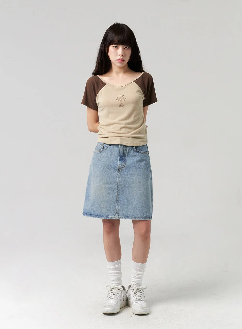 A-Line Denim Midi Skirt CL312