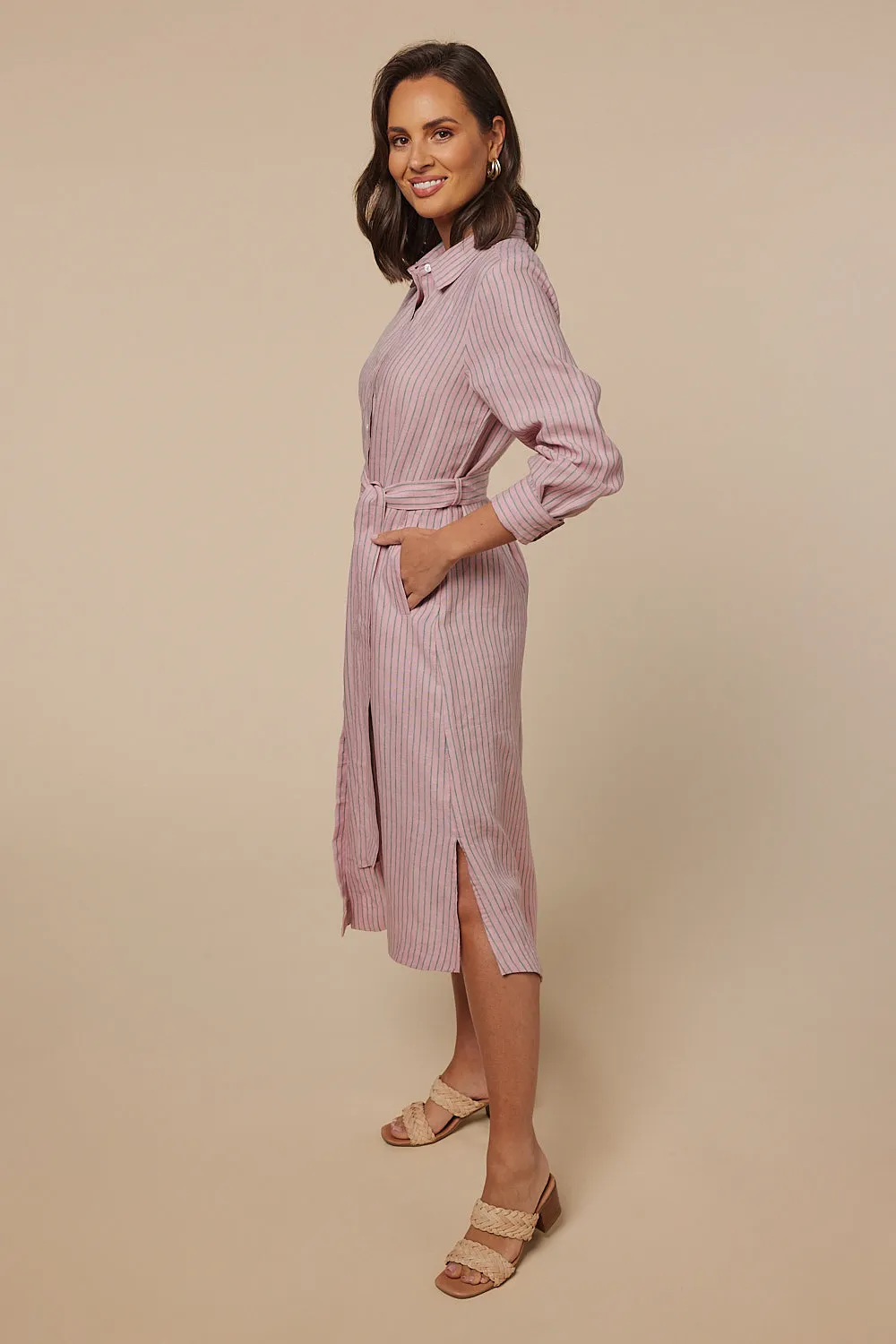 Abbey Linen Shirt Dress in Beverly Hills