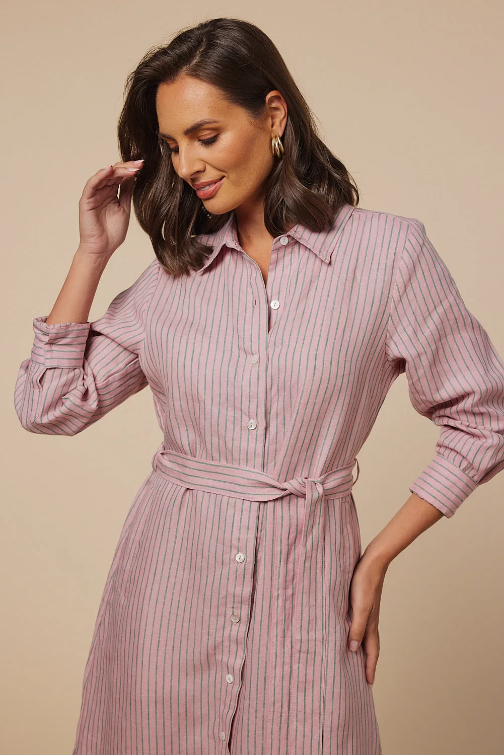 Abbey Linen Shirt Dress in Beverly Hills