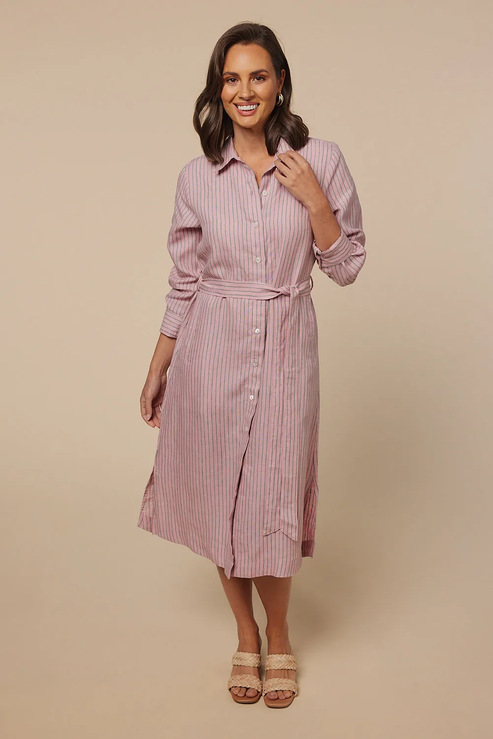 Abbey Linen Shirt Dress in Beverly Hills