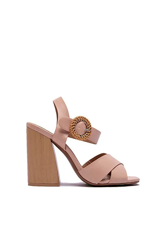 Ankle Strap Wicker Wedge Sandal - Nude