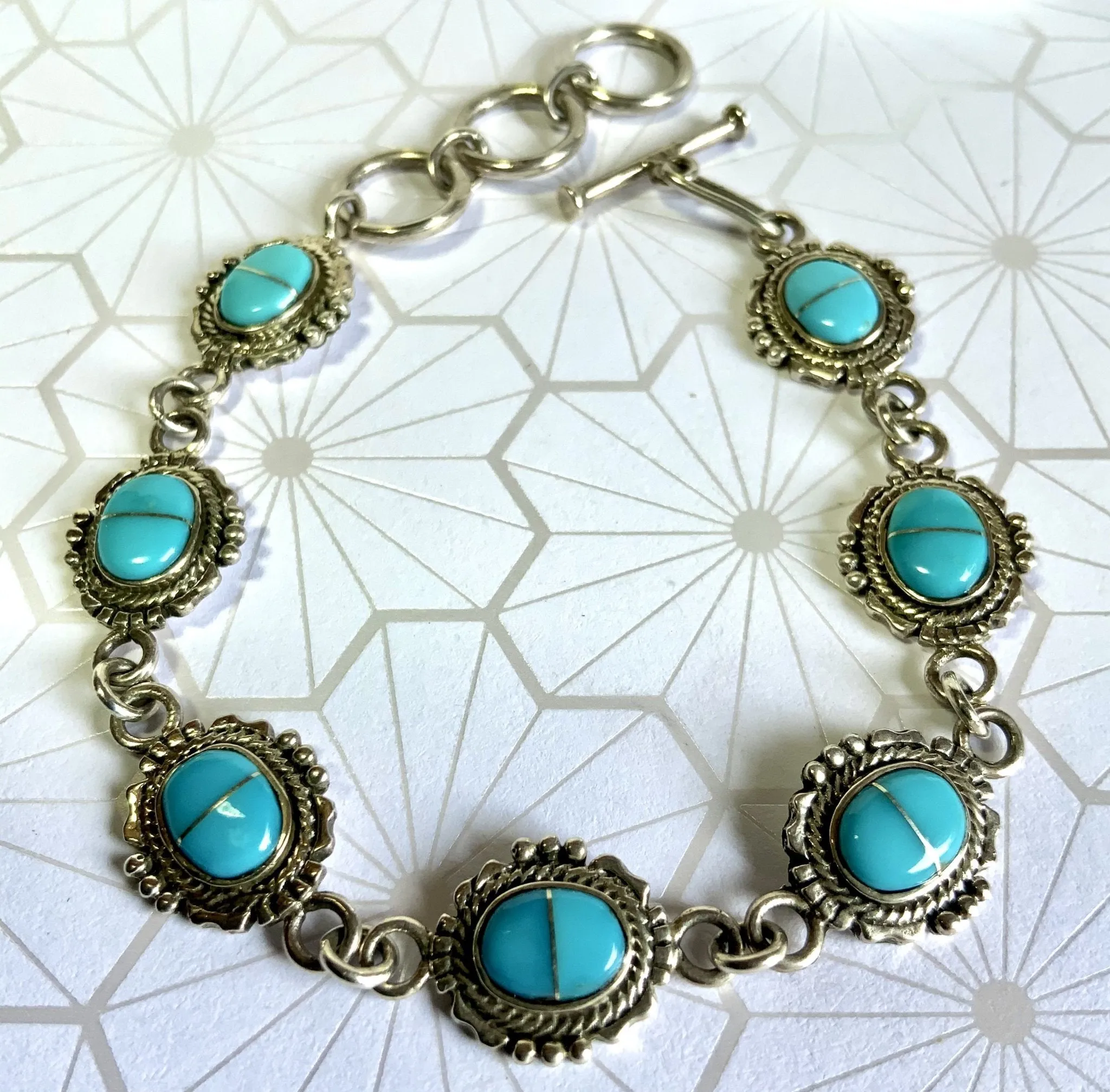 Antiqued Kingman Turquoise Inlay Bracelet and Earring SET