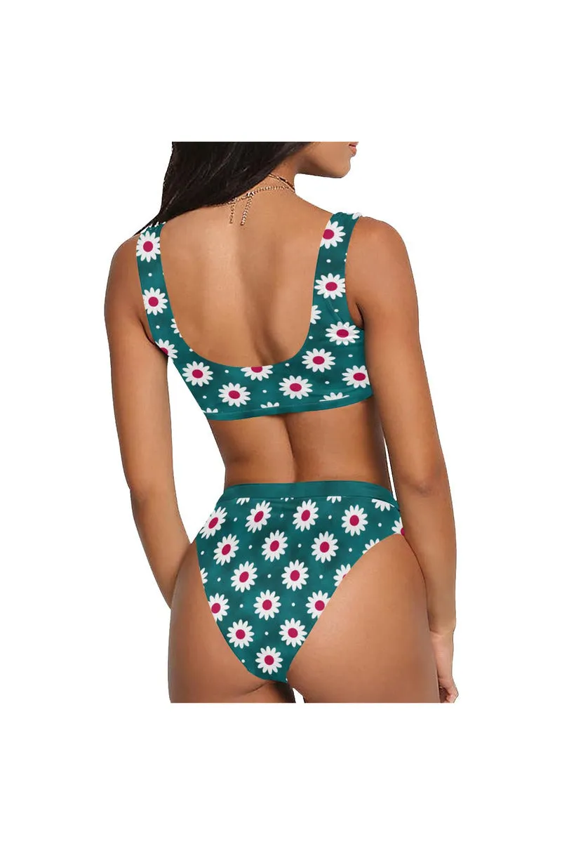 Aqua Daisy Sport Top & High-Waist Bikini Swimsuit