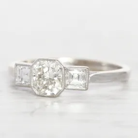 Art Deco Style 1.25 Carat Radiant and Carré Cut Diamond Three Stone