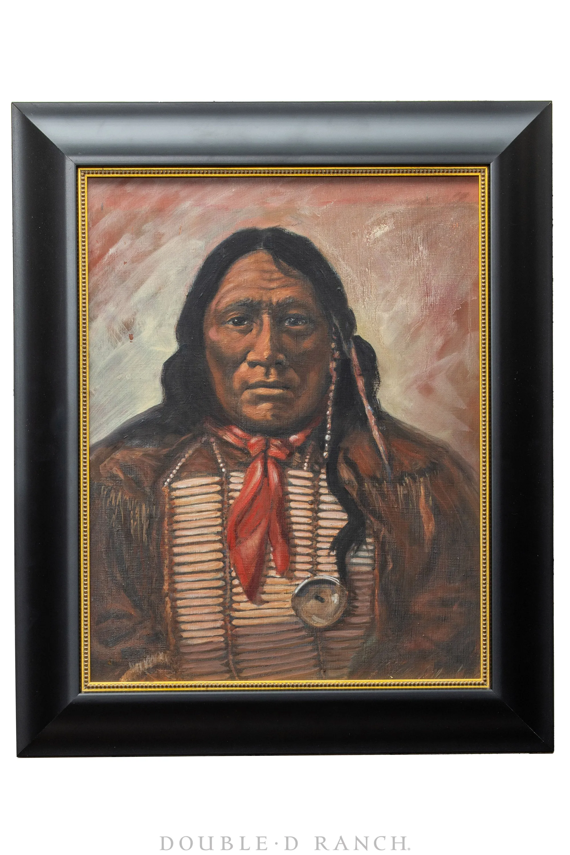 Art, Portrait, Oil on Canvas, Chief Old Wolf, Sioux Wagener, Vintage ‘80s, 1118