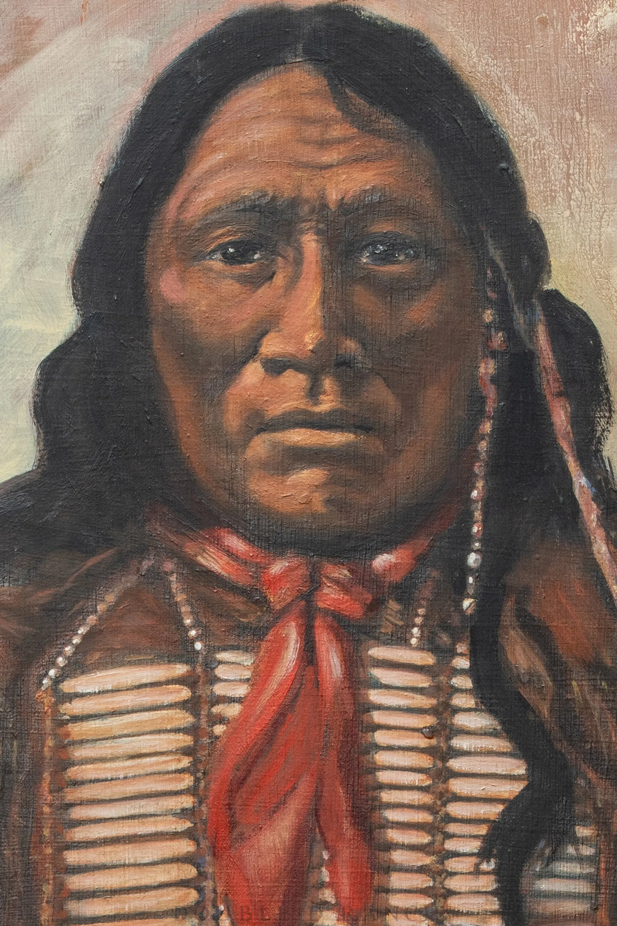 Art, Portrait, Oil on Canvas, Chief Old Wolf, Sioux Wagener, Vintage ‘80s, 1118