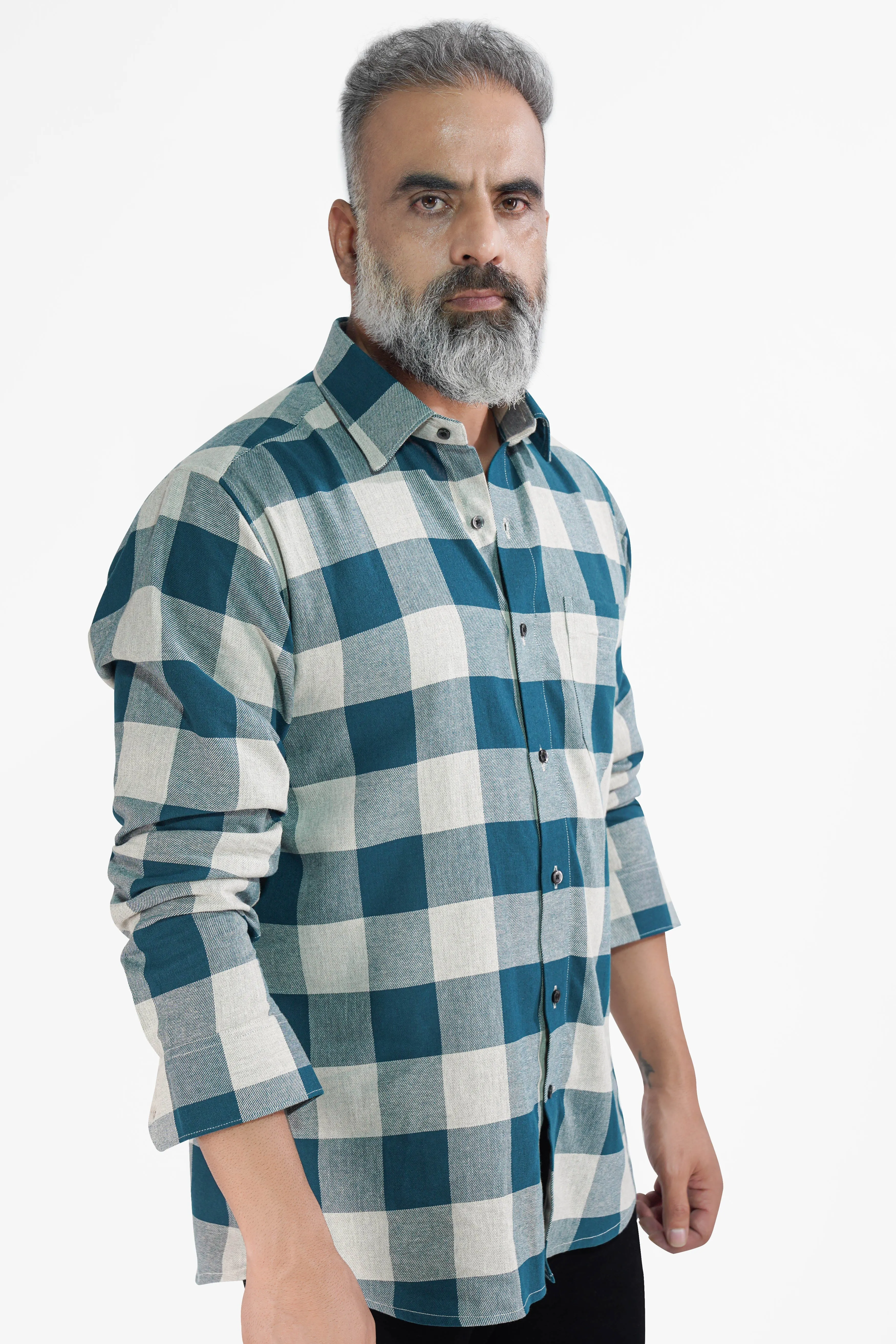 Astronaut Blue and White Checked Twill Premium Cotton Shirt