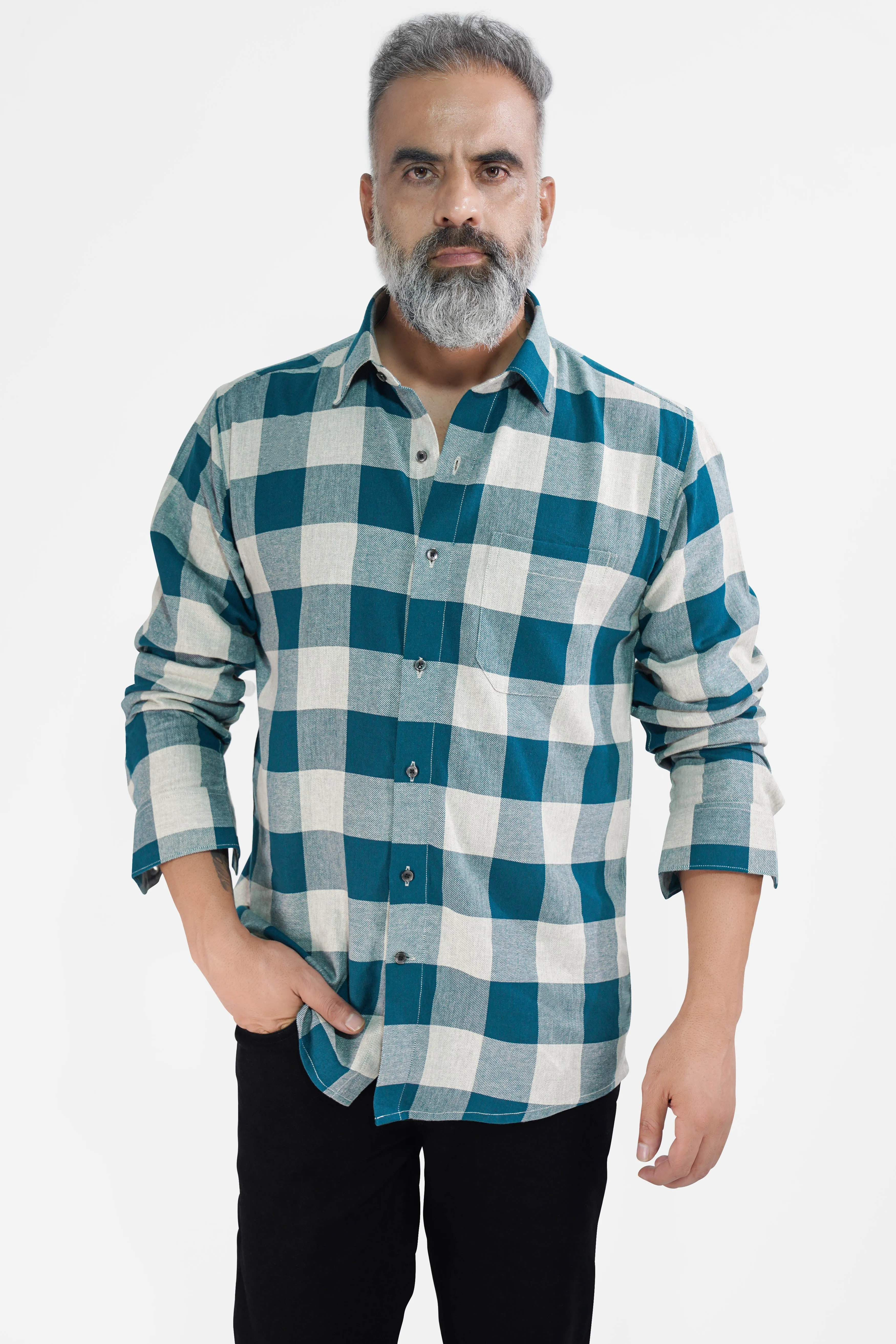 Astronaut Blue and White Checked Twill Premium Cotton Shirt