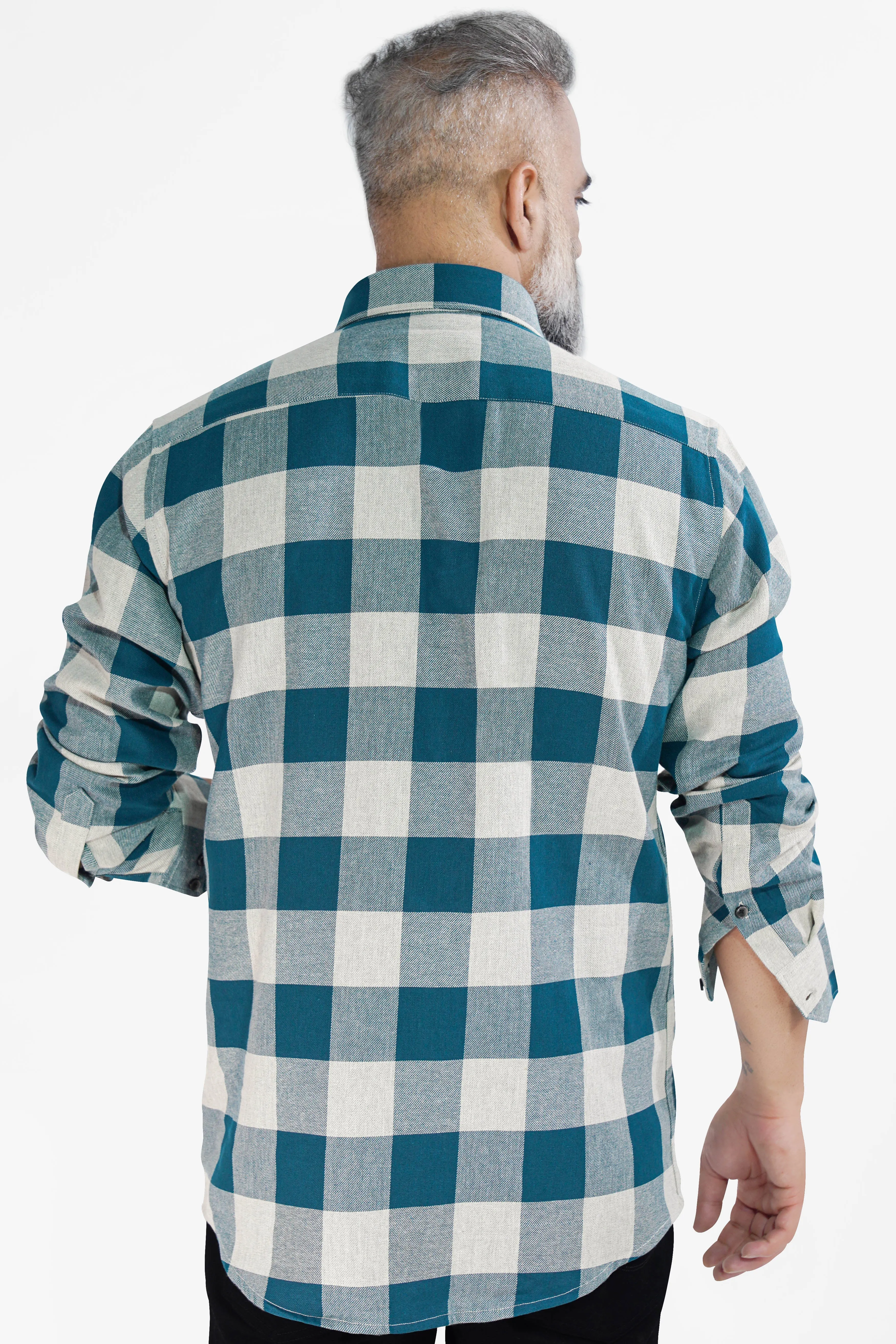 Astronaut Blue and White Checked Twill Premium Cotton Shirt