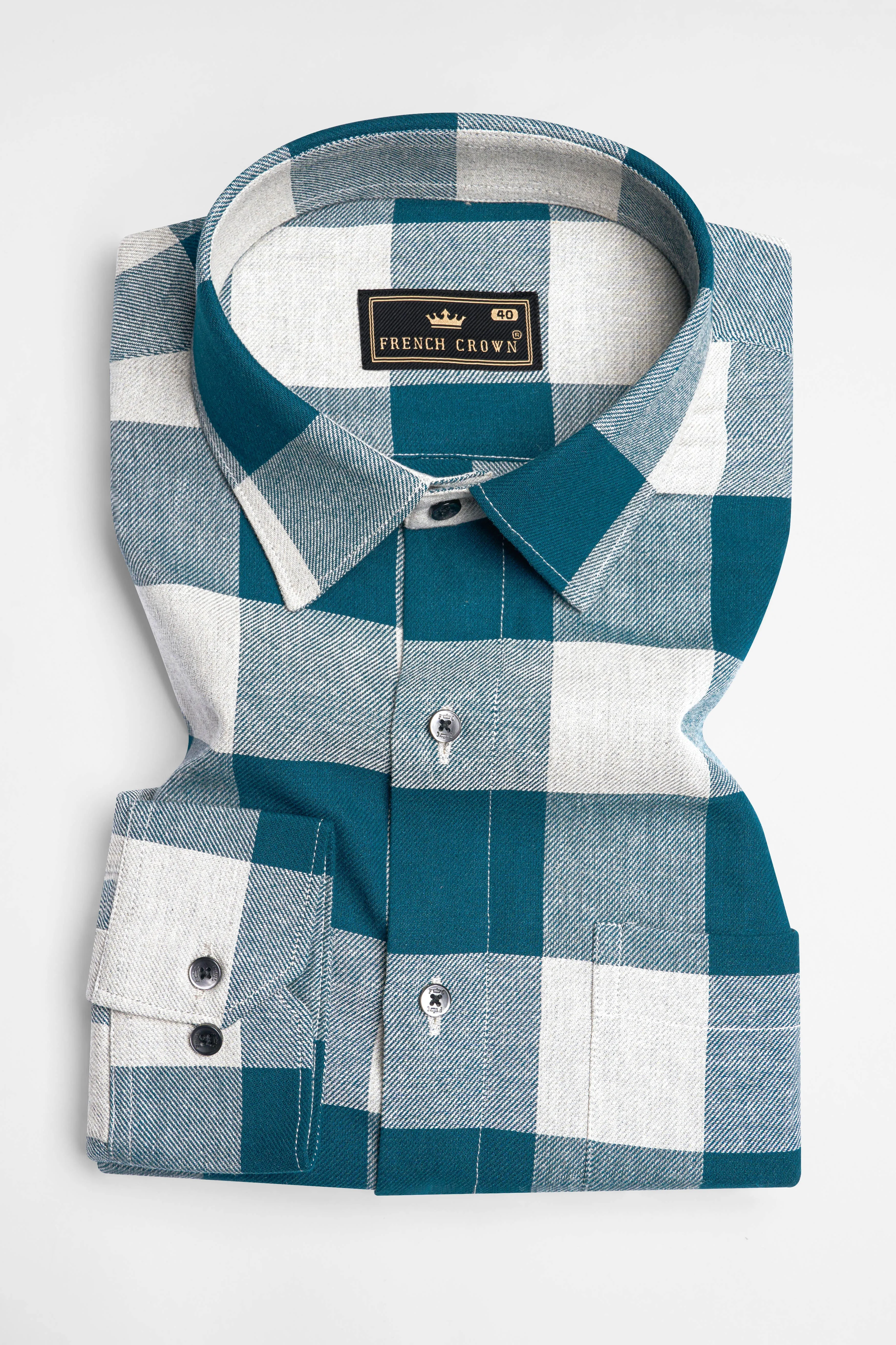 Astronaut Blue and White Checked Twill Premium Cotton Shirt