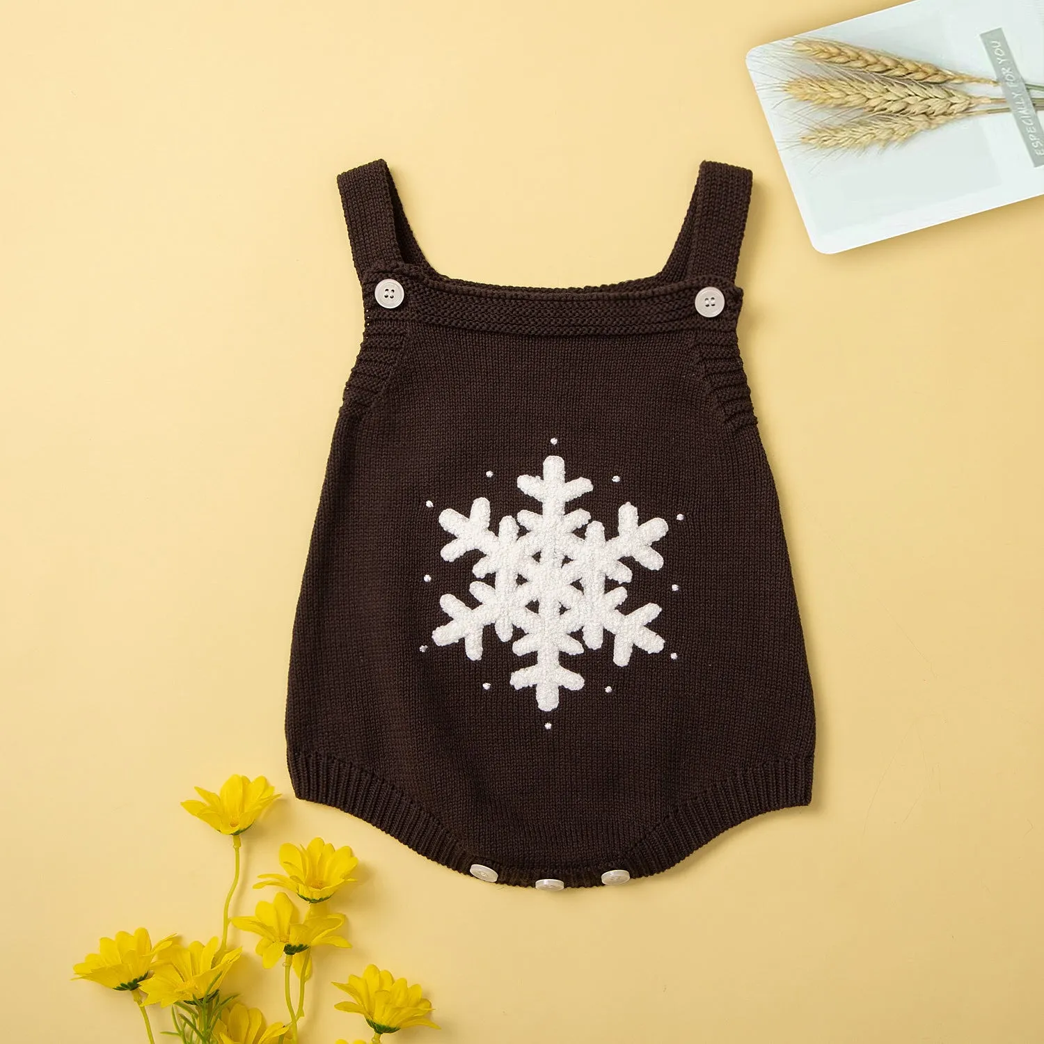 Baby Boys Girls Solid Cartoon Snowflake Sling Knit Romper