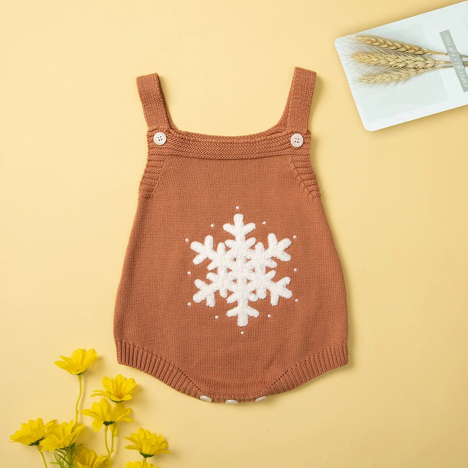 Baby Boys Girls Solid Cartoon Snowflake Sling Knit Romper