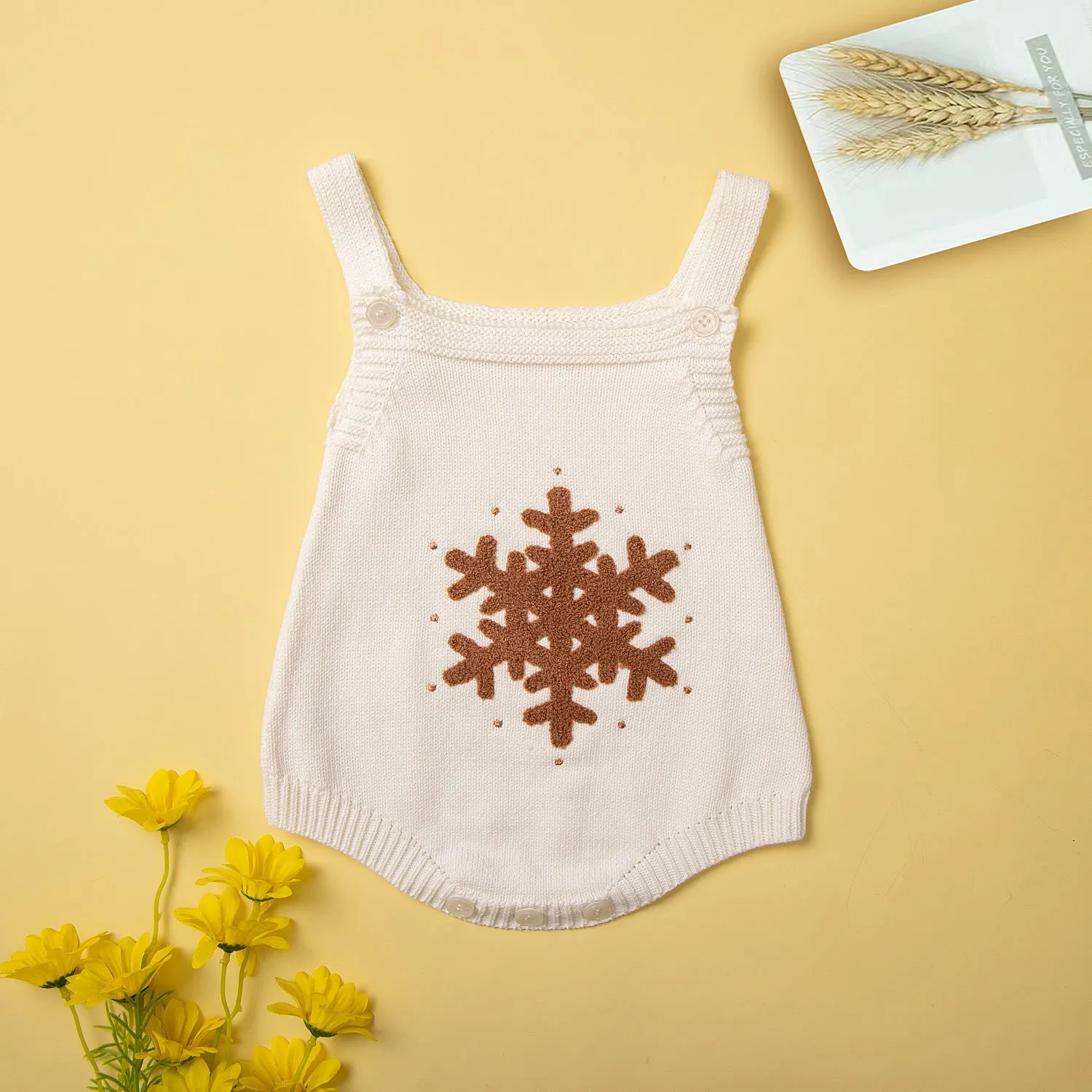 Baby Boys Girls Solid Cartoon Snowflake Sling Knit Romper