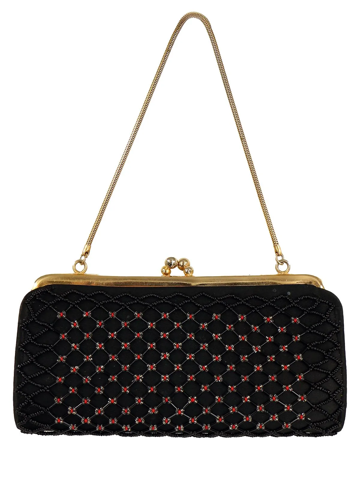 Black String Bead Vintage Cocktail Bag