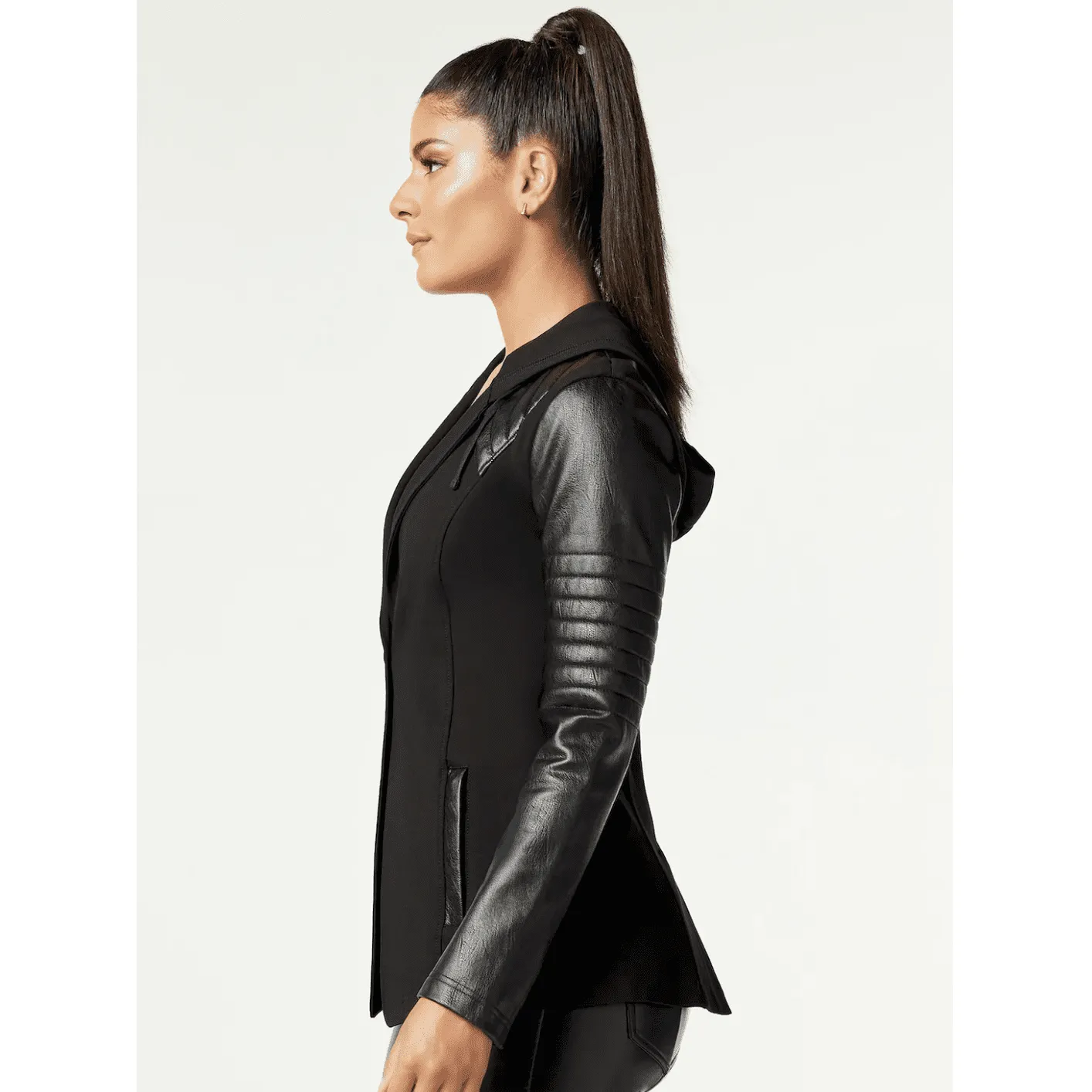 Blanc Noir Hooded Blazer Jacket - Black