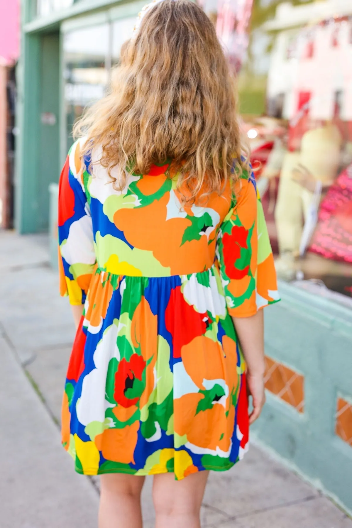 Bright Thoughts Green Floral Print V Neck Babydoll Dress (Shipping in 1-2 Weeks)