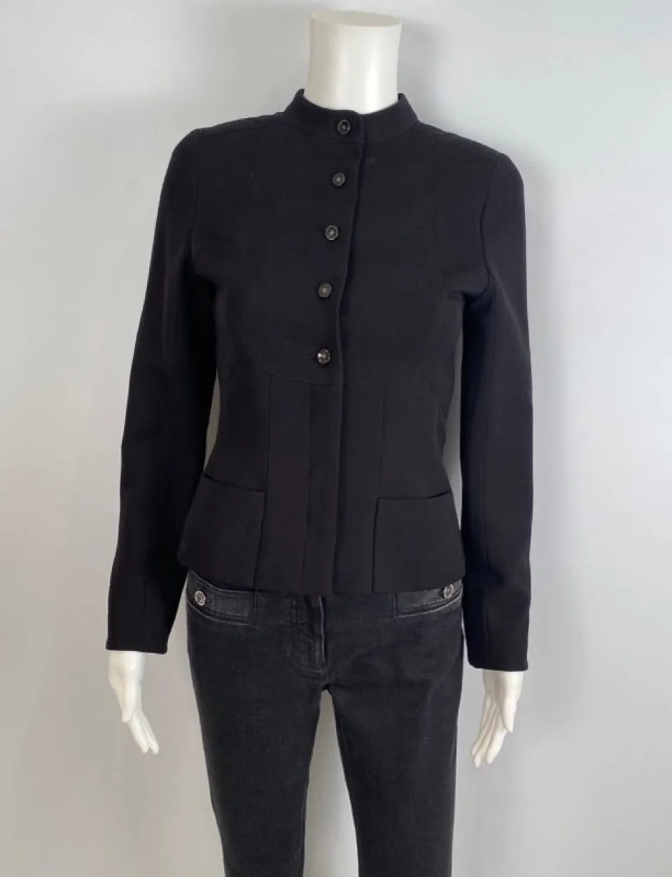 Chanel 02A 2002 Fall Black Collarless Jacket FR 34 US 2/4