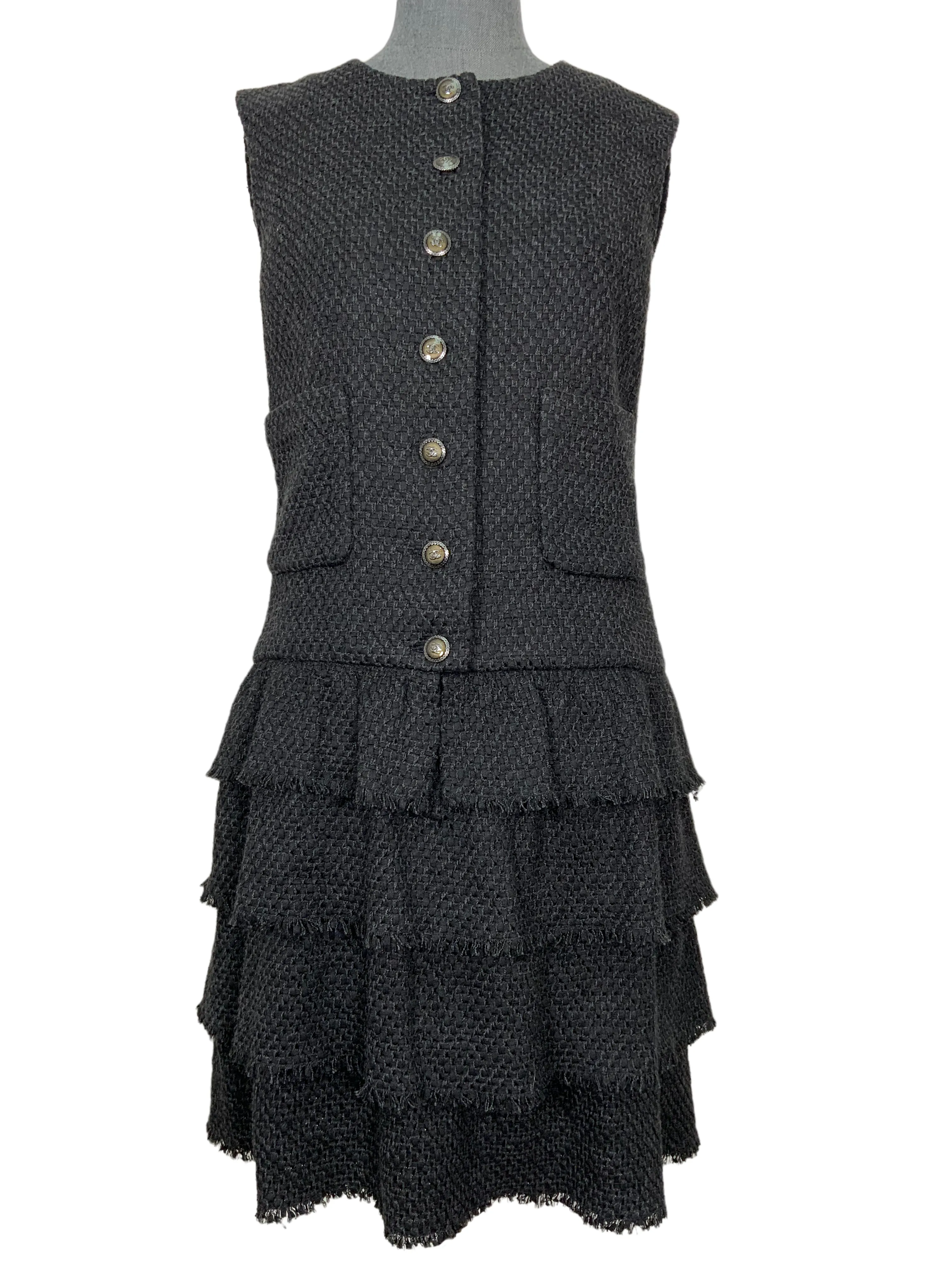 CHANEL Cotton Tweed Tiered Sleeveless Dress Size M