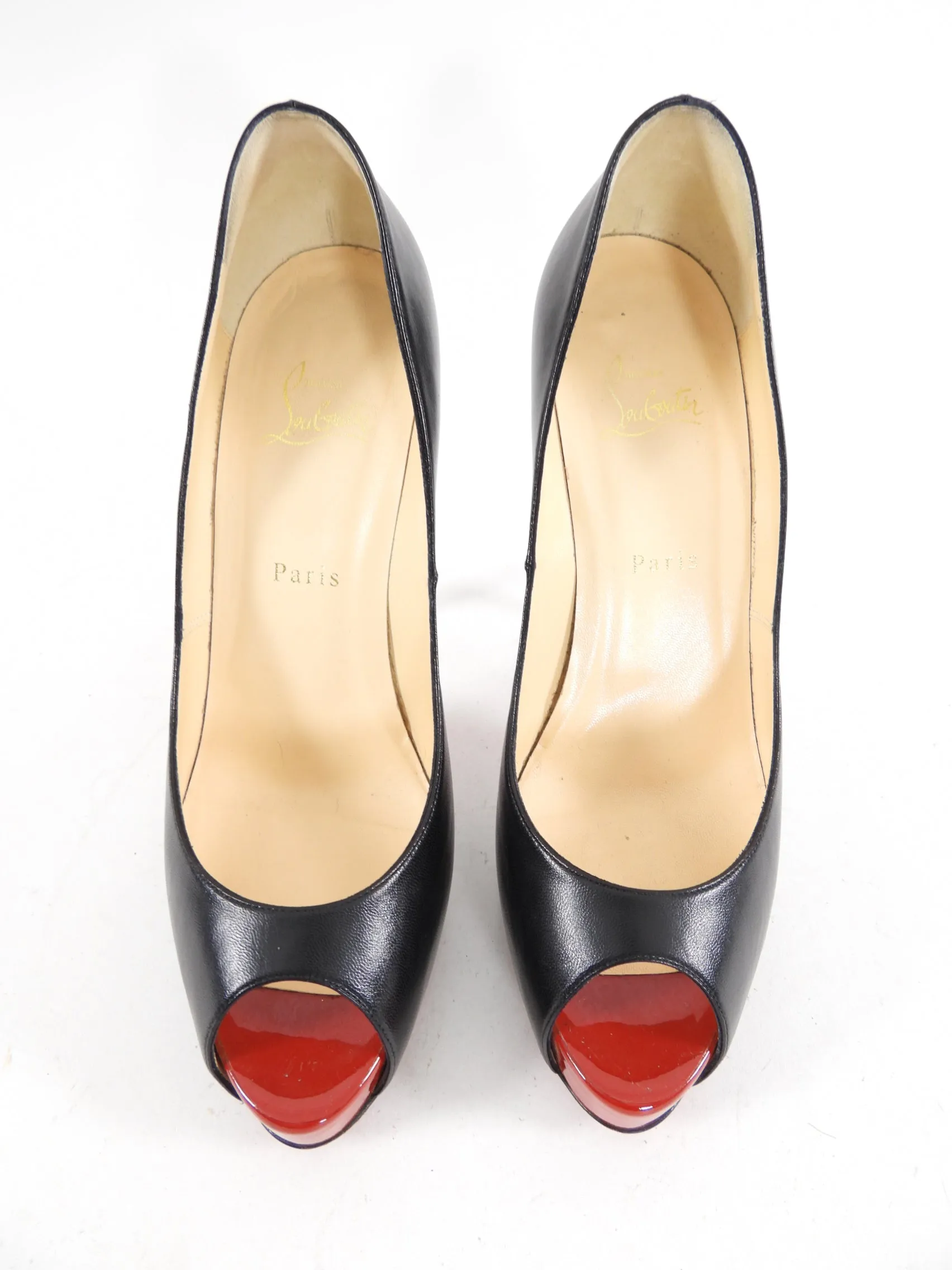 Christian Louboutin Black Peep Toe Platform Pumps - 41