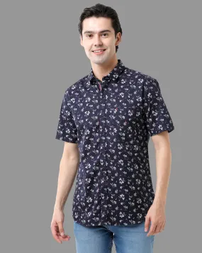 Classic Polo Mens Cotton Half Sleeve Printed Slim Fit Polo Neck Navy Color Woven Shirt | Sn2-95 A