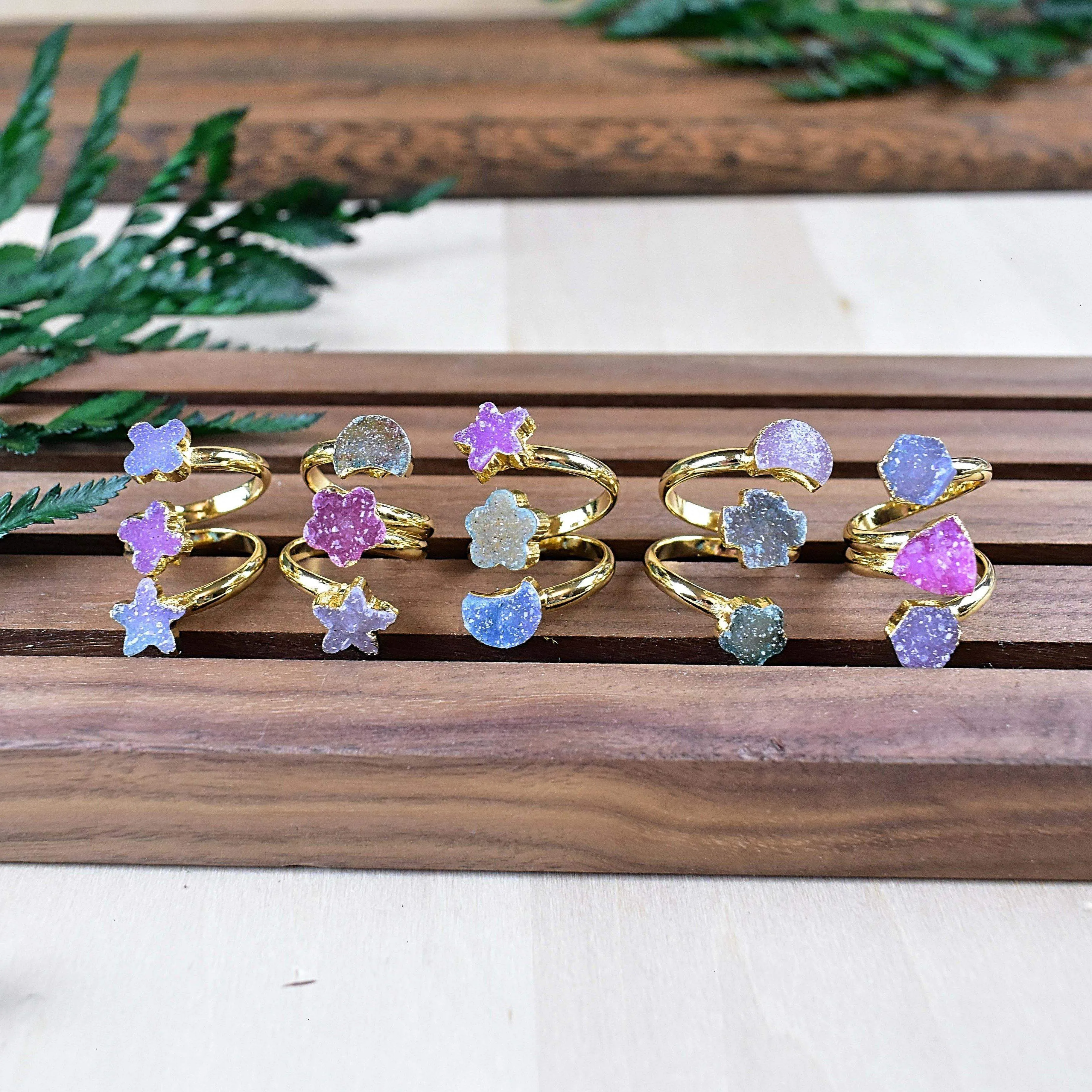 Colorful Triple Druzy Adjustable Ring