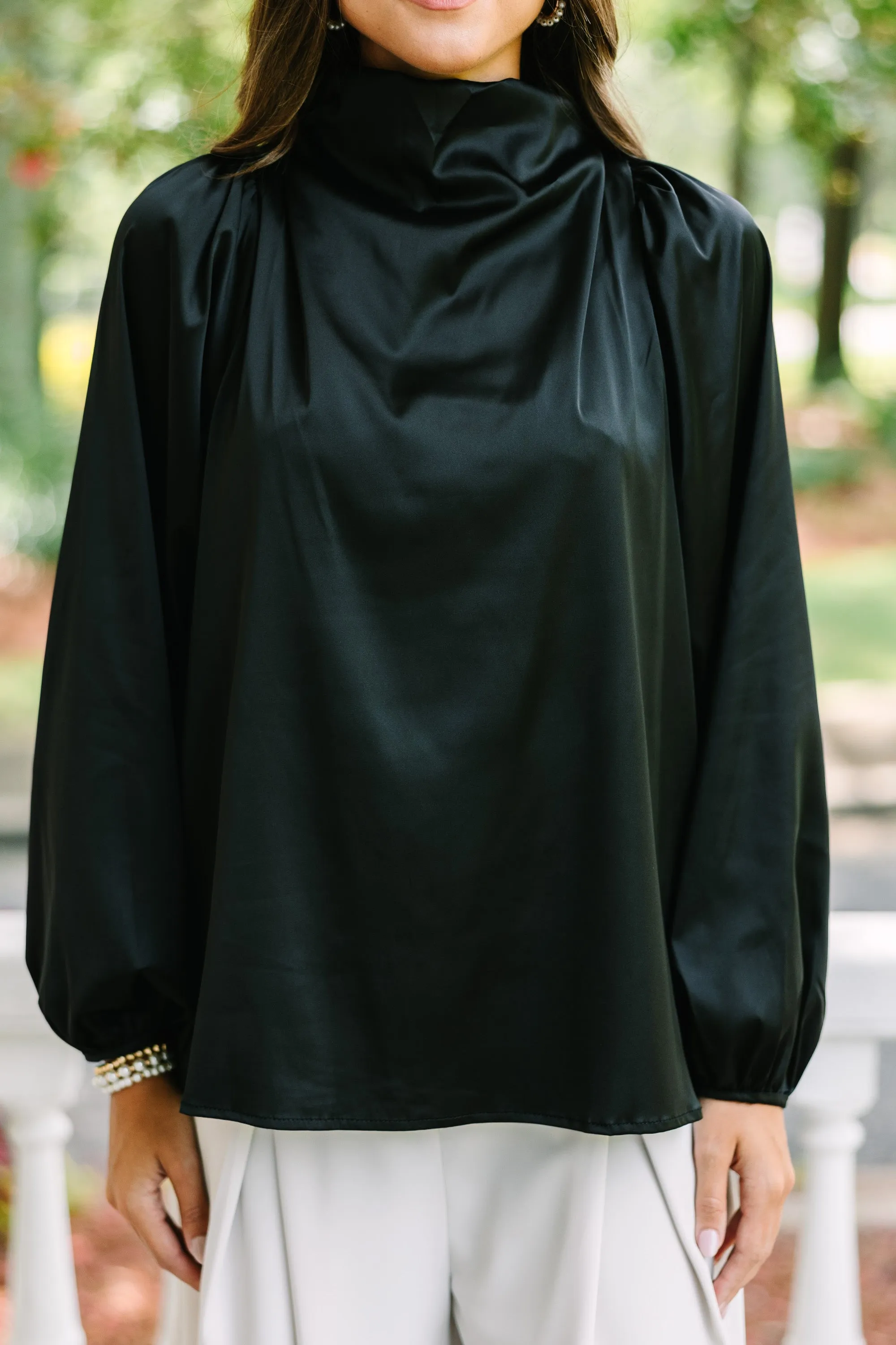 Embrace The Joy Black Satin Blouse