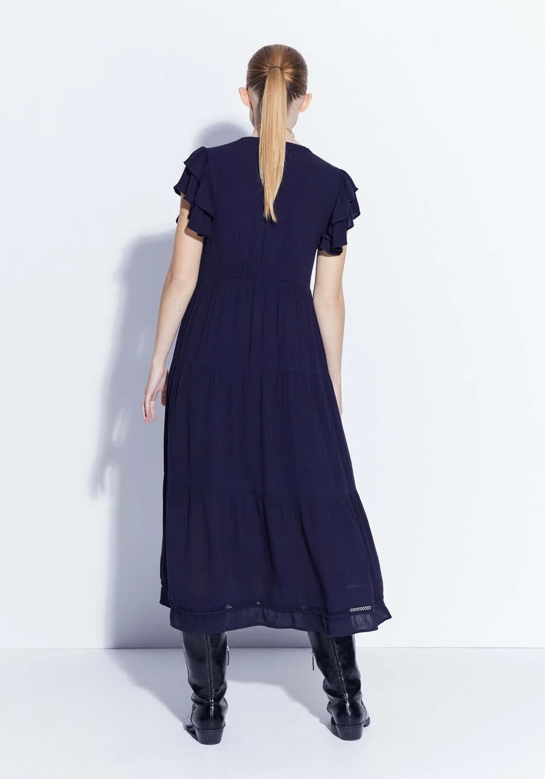 Embroidered front dress - Navy