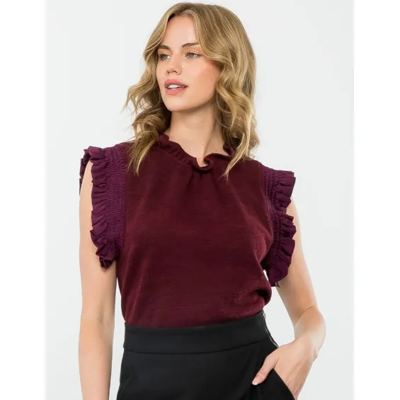 Erin Ruffle Sleeve Rib Knit THML Top-SALE