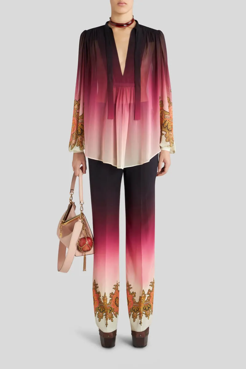 Etro Dip Dye Paisley Hem Palazzo Pant - Pink