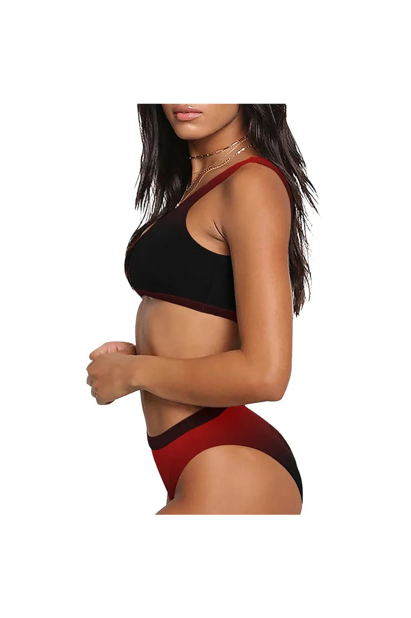 Fade Red to Black Sport Top & High-Waist Bikini Swimsuit