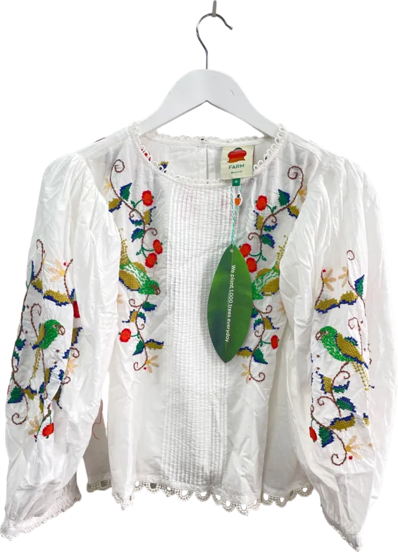 FARM RIO Pitanga Embroidered Billowy-sleeve Blouse - Off White UK M